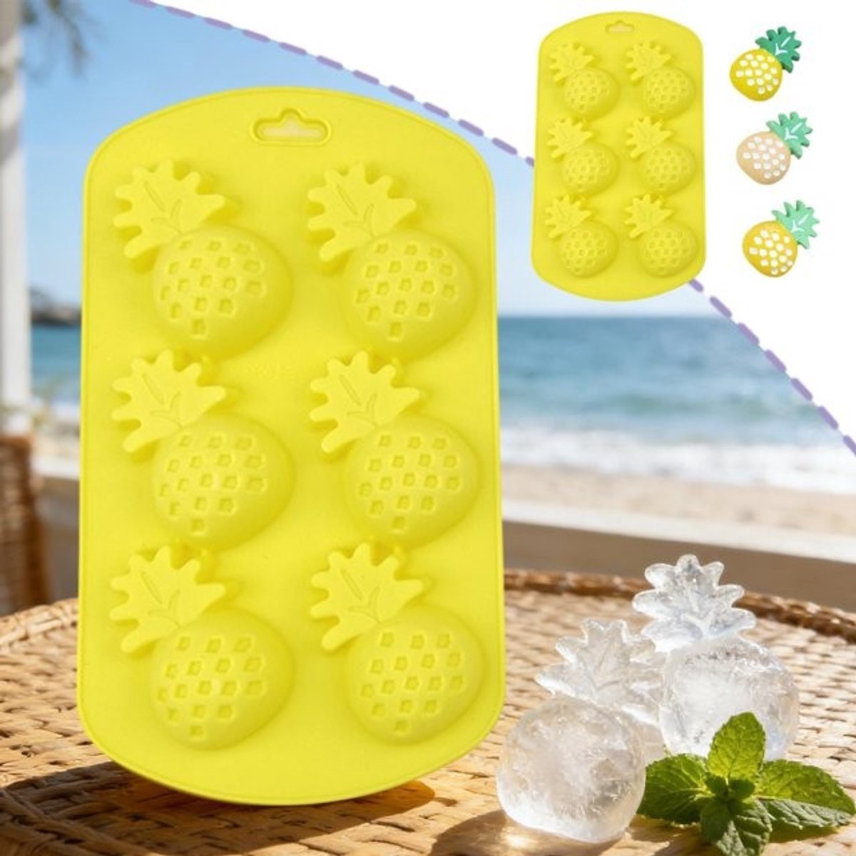 Ananasvormige 3D siliconen mal - 4-delige set (6 holtes per set) - Voedselveilige antiaanbak bakvorm - Chocoladevorm - Geschikt voor het maken van taarten, cupcakes en desserts - Ook geschikt voor het maken van gelei en pudding