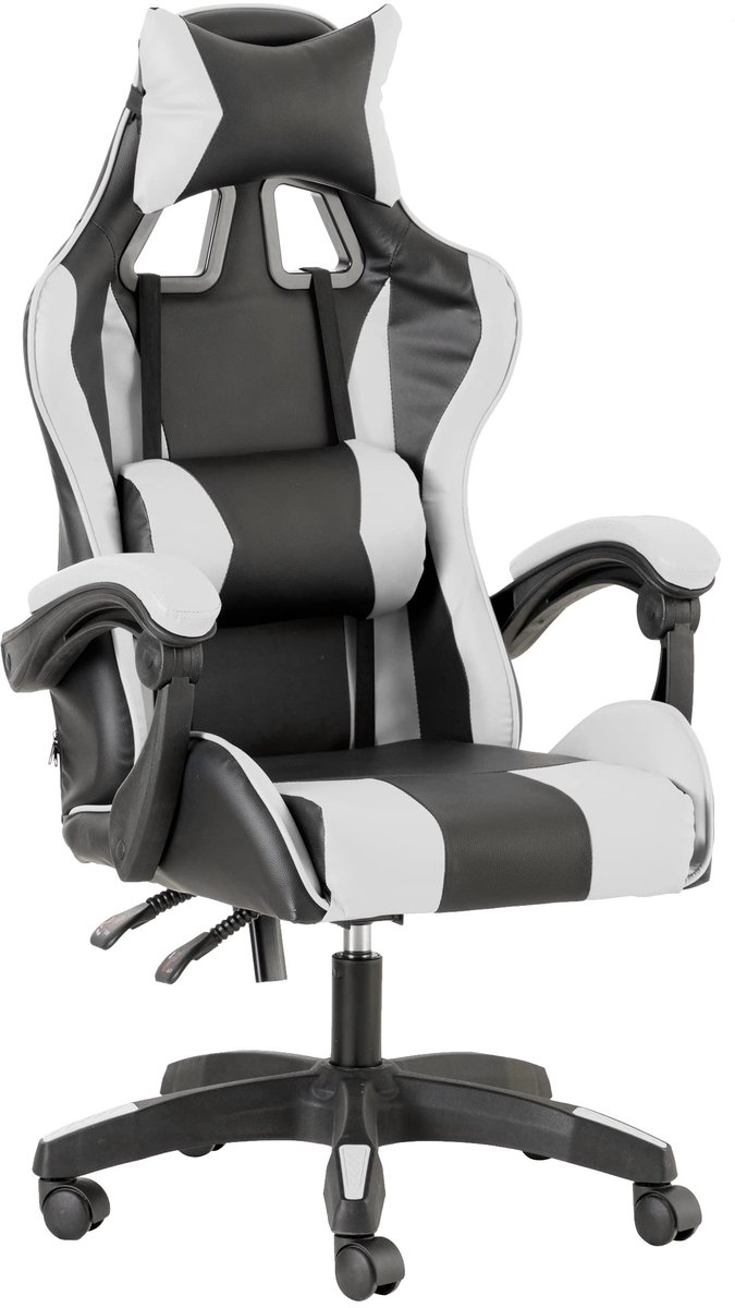 Gamingstoel wit en zwart - ergonomisch design - verstelbare rugleuning - ultiem comfort voor gamers - ShopVlot