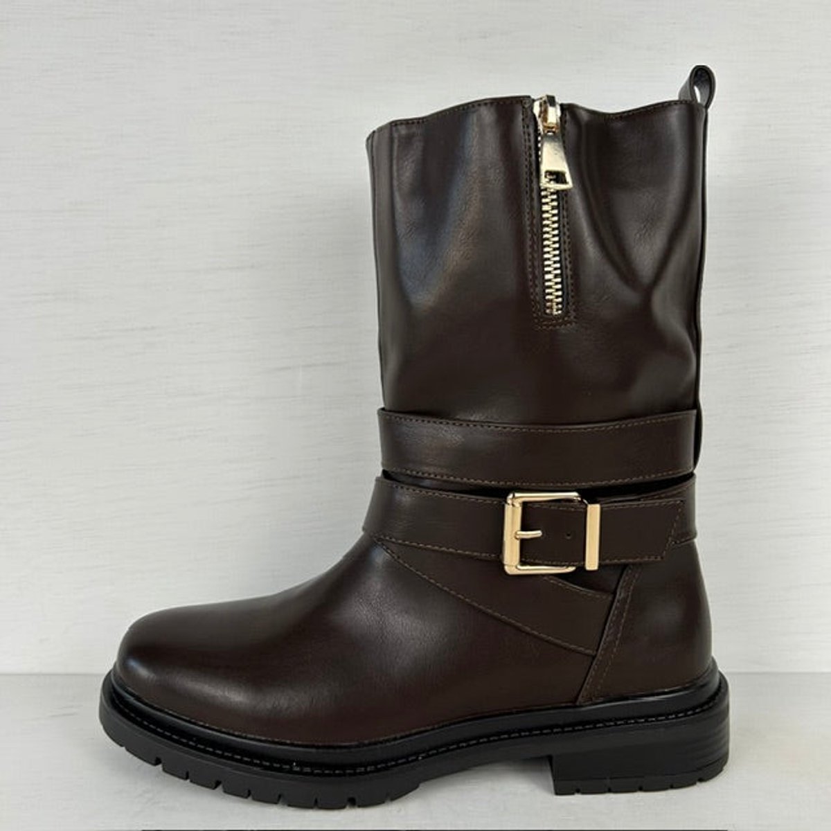 Stoere leatherlook laarzen met gespje bruin Bruin / 37