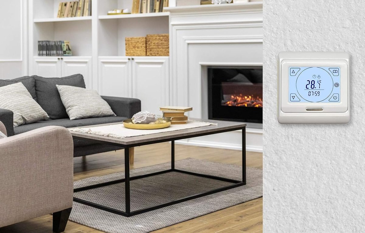 Digitale kamerthermostaat E91 met LCD touchscreen 16A - programmeerbaar met vloersensor - ShopVlot