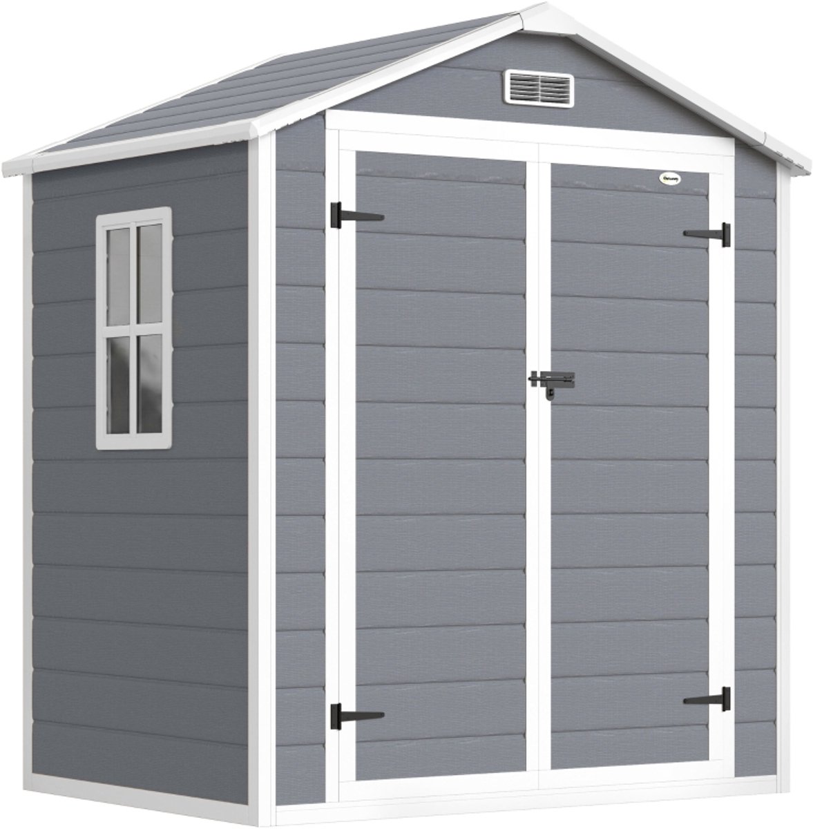 Zubaliya Gereedschapsschuur van aluminium – dubbele deuren en zadeldak – 183 x 134 x 210 cm – Grijs