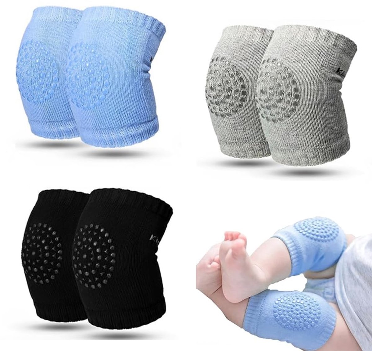 3 Pairs Children's Knee Pads Non-Slip Cotton Crawling with Non-Slip Nubs - ShopVlot