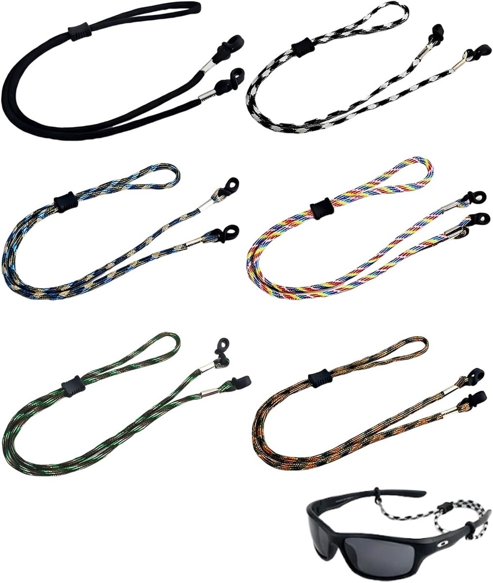 Brillenkoord, 6 stuks, verstelbaar, dik, brillenketting, antislip, veilig, anti-verlies, comfortabel, voor sport en - ShopVlot