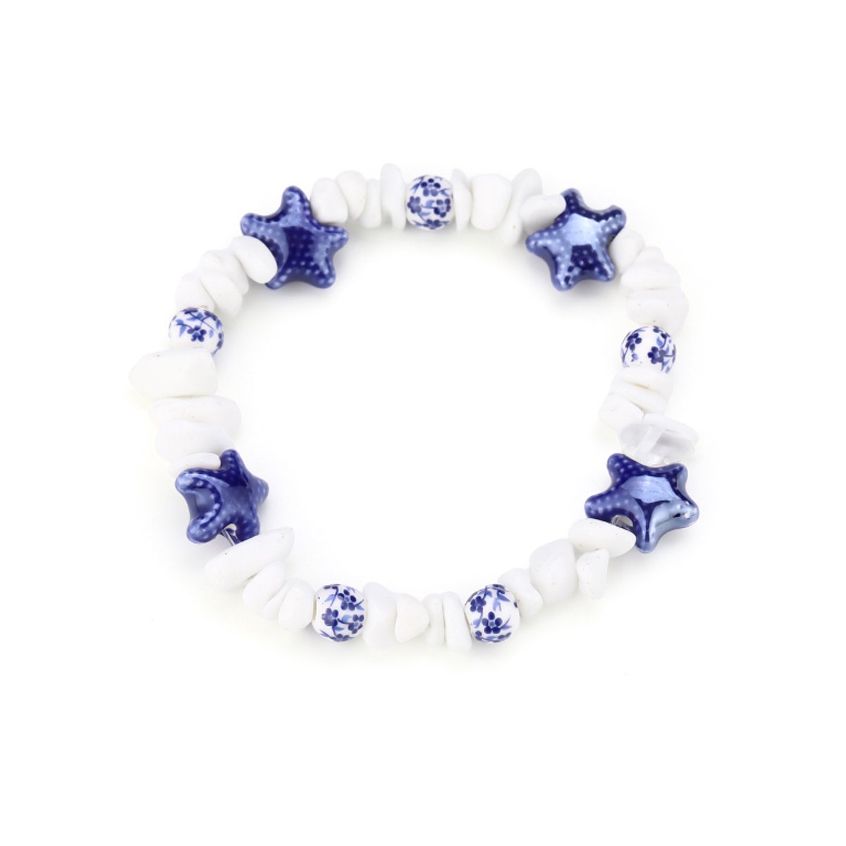 Matthew Studio® Armband Dames - Kralen Armband - Blauwe en Witte Kralen - Sterren - RVS