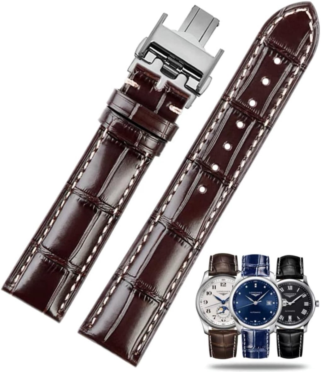 Watch Strap for Longines 19mm 20mm 21mm Leather Genuine Leather Watch Strap with Crocodiles Skin Pattern for Replace - ShopVlot