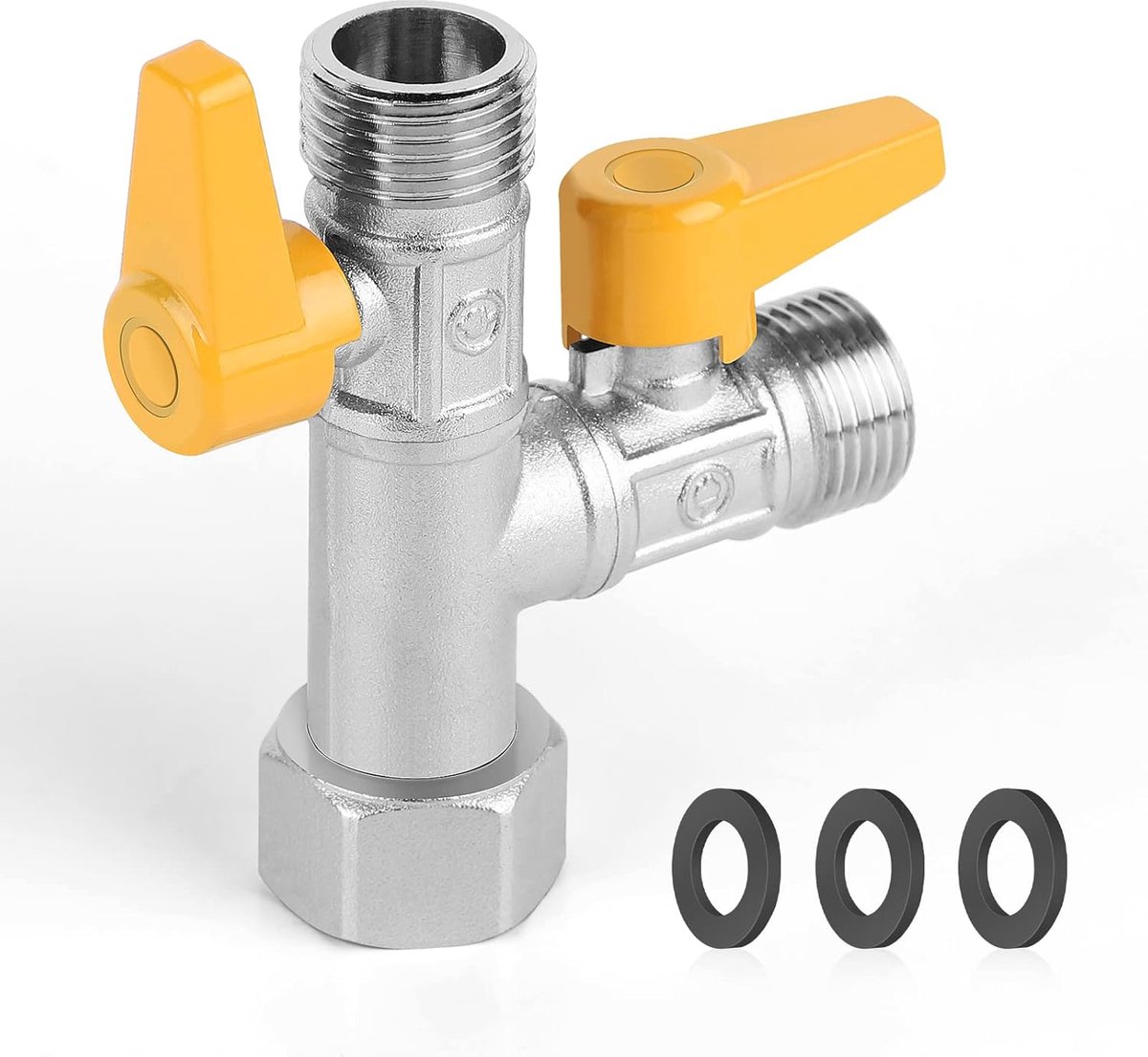 T-distributeur 1/2 inch - Messing - 3-weg met draaiknoppen - Ideaal voor dubbele wastafel - ShopVlot