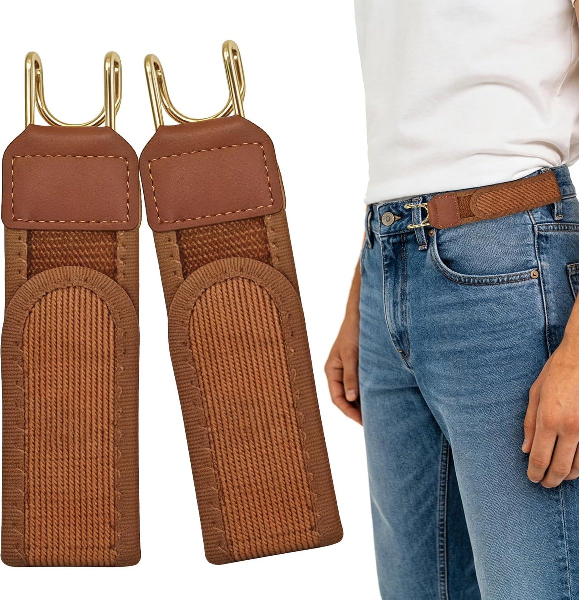elastische riem zonder gesp - bruin - verstelbaar - comfortabel voor heren en dames - ShopVlot
