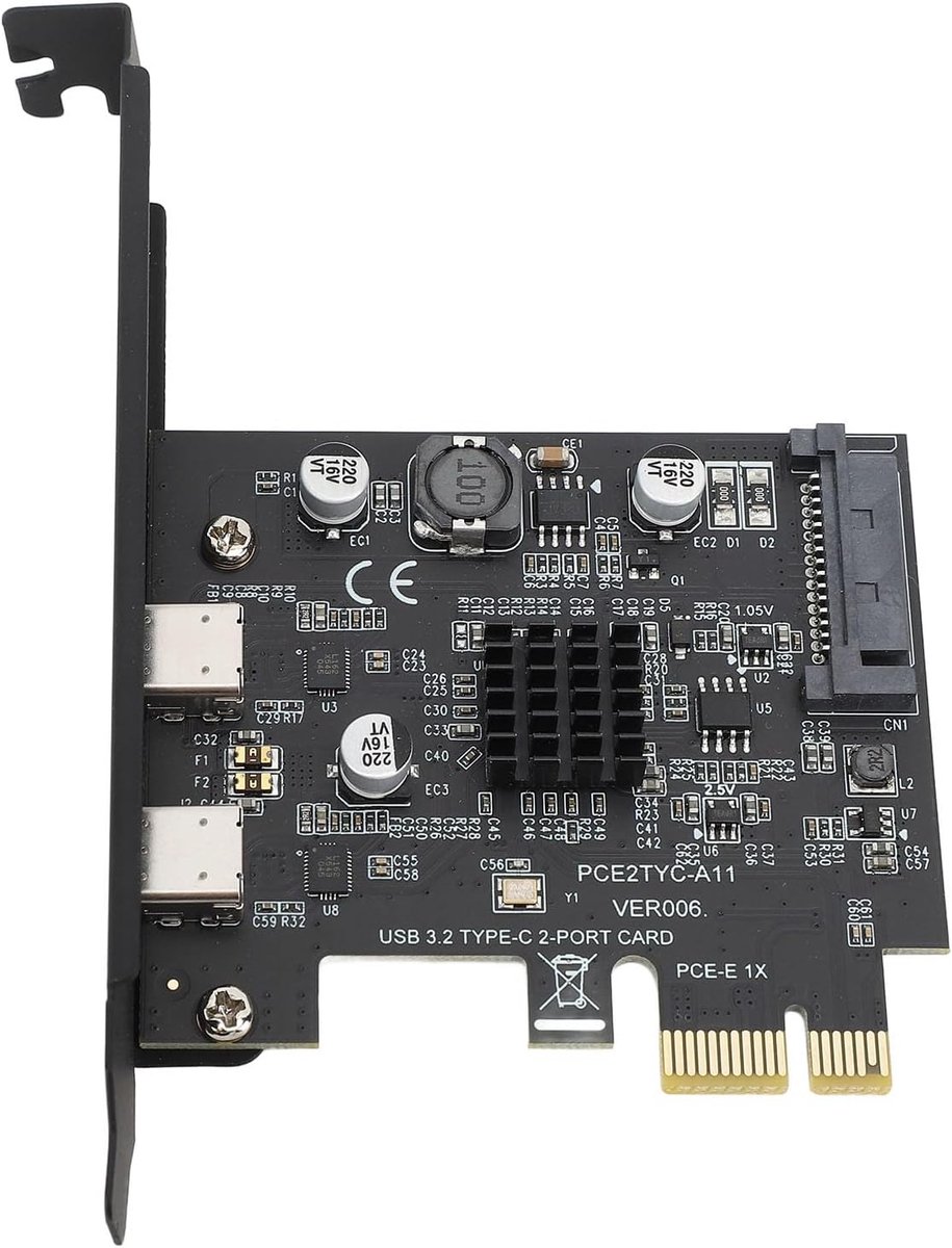USB 3.2 PCI Express uitbreidingskaart - 2 USB C poorten - 10 Gbps snelheid - ideaal voor snelle bestandsoverdracht - ShopVlot