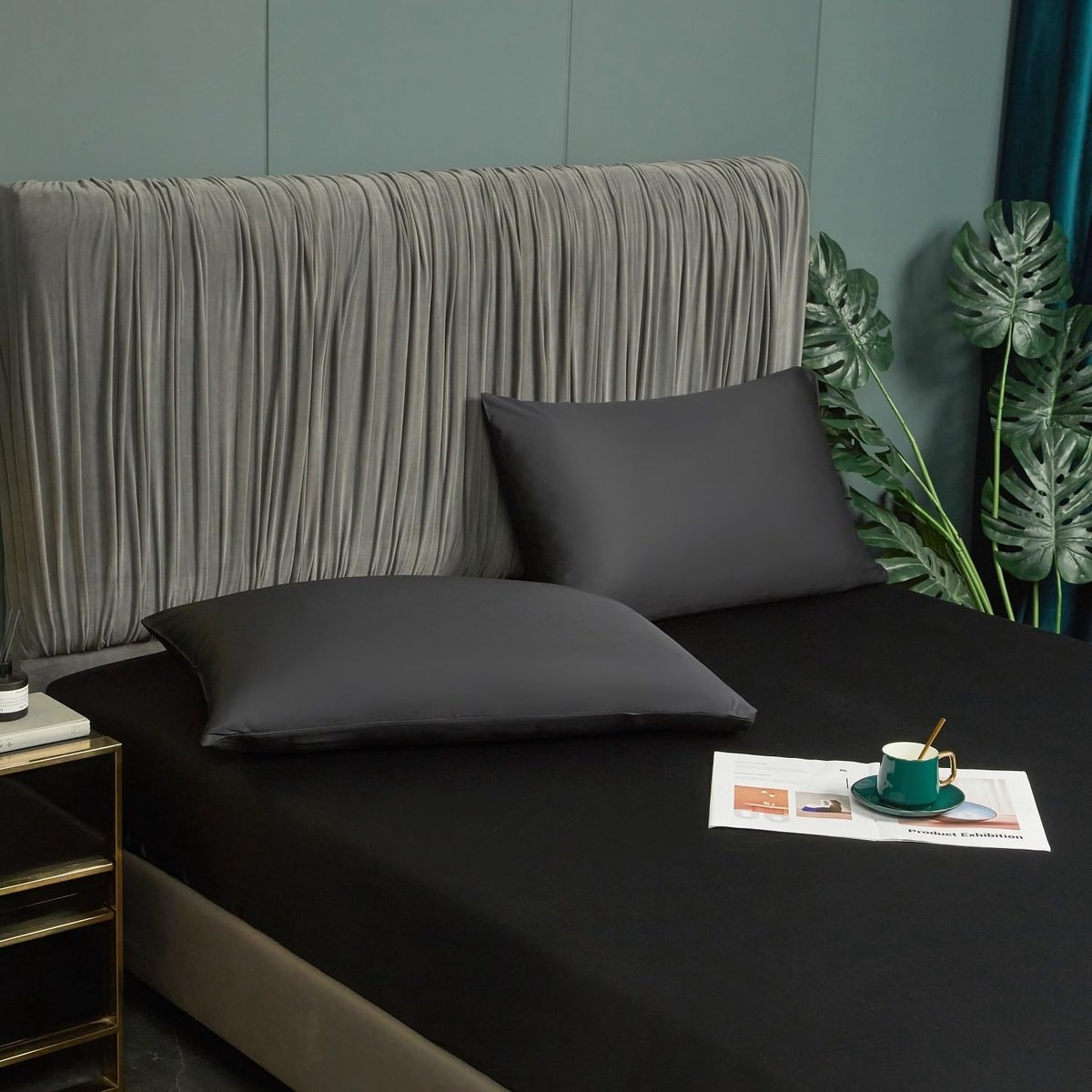 Fitted sheet 90 x 200 cm - zwart - 100% bamboe - antibacterieel en hypoallergeen - ShopVlot