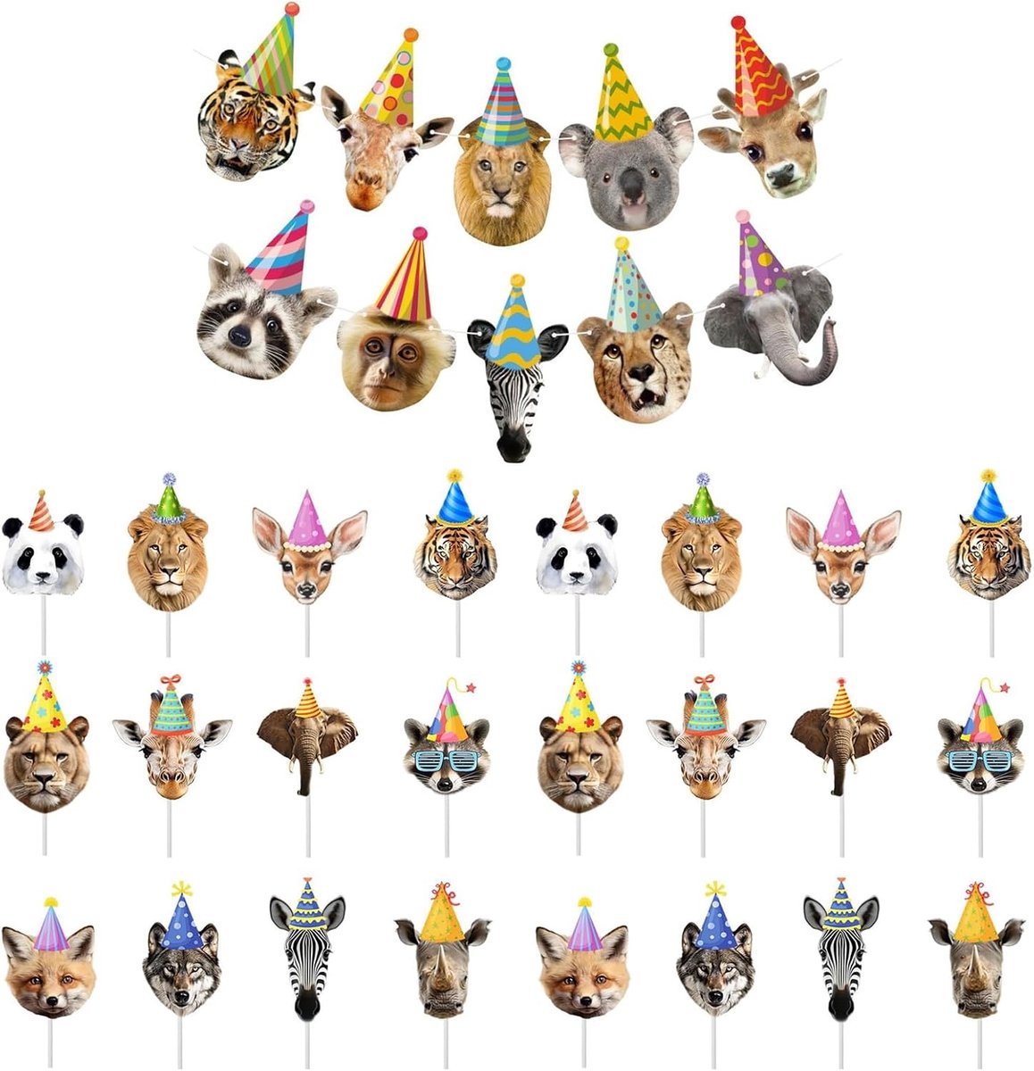 Cake decoratie safari dieren - 25-delige set - jungle banner en cupcake toppers - perfect voor verjaardagsfeest - ShopVlot