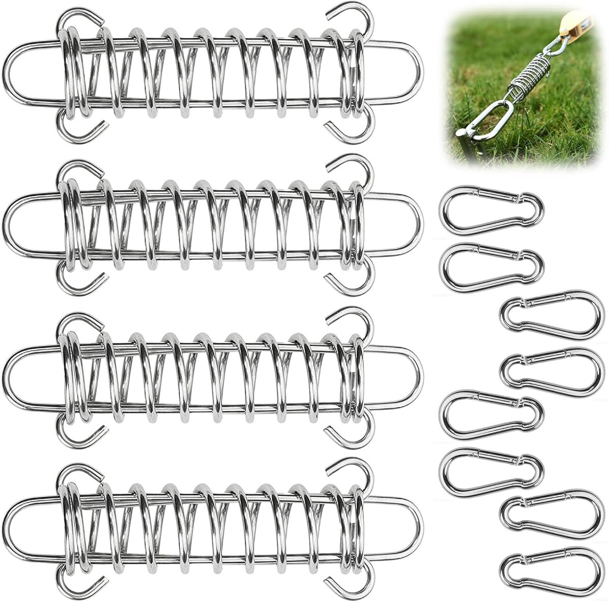 Tension Springs Set 12 Stuks - Roestvrij Staal - Met Oogjes en Haken - Ideaal voor Zonneschermen en Tent - ShopVlot
