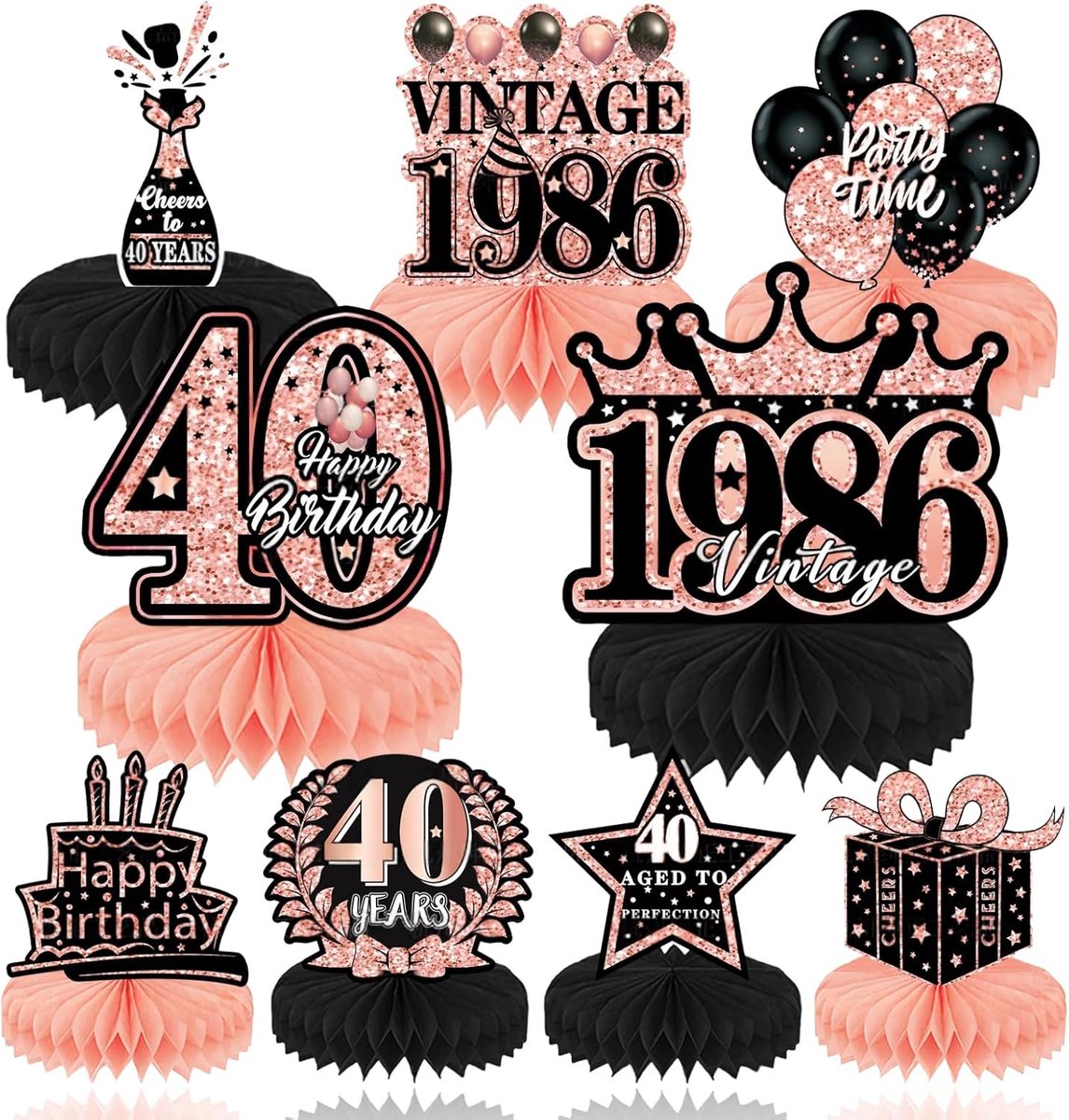 Verjaardagsdecoratie 9-delig - roségoud - elegant - perfect voor 40e verjaardag - ShopVlot