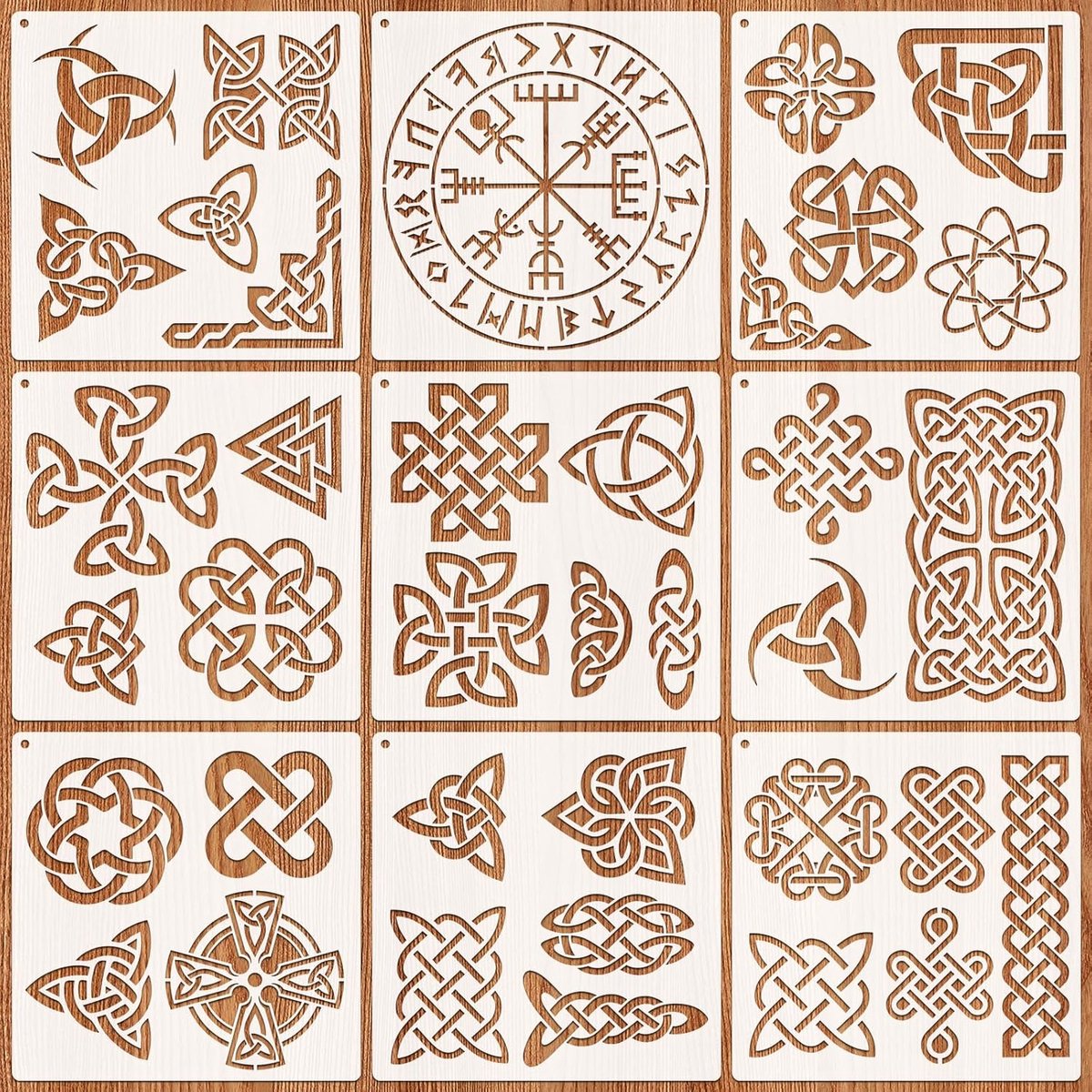 Rune sjablonen 9 stuks - Herbruikbare Viking symbolen - Voor schilderen op hout, steen, textiel - ShopVlot