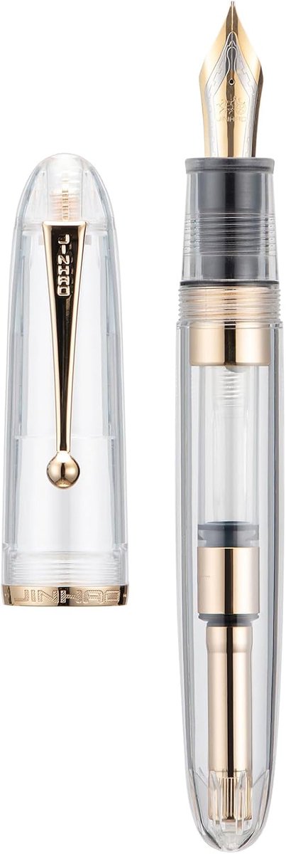 Vulpen extra fijne nib - heldere acryl behuizing - gouden clip - comfortabel schrijven - ShopVlot