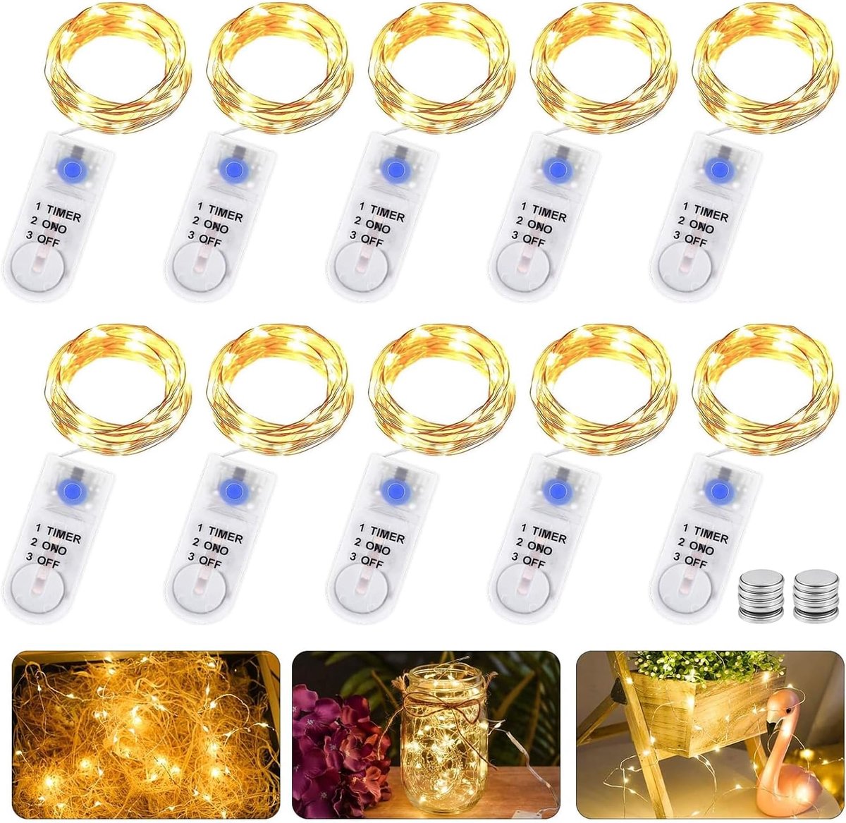 LED fairy lights 20 LED 2 m - batterijgevoed koperdraad - met timer - perfect voor decoraties - ShopVlot