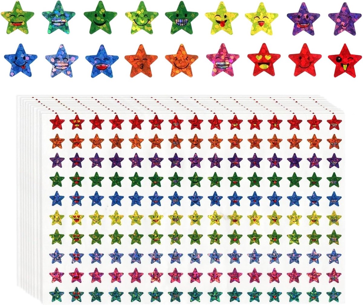Sterrenstickers set van 1500 - Mini beloningsstickers - Glitter en smiley designs - Perfect voor kinderen en leraren - ShopVlot