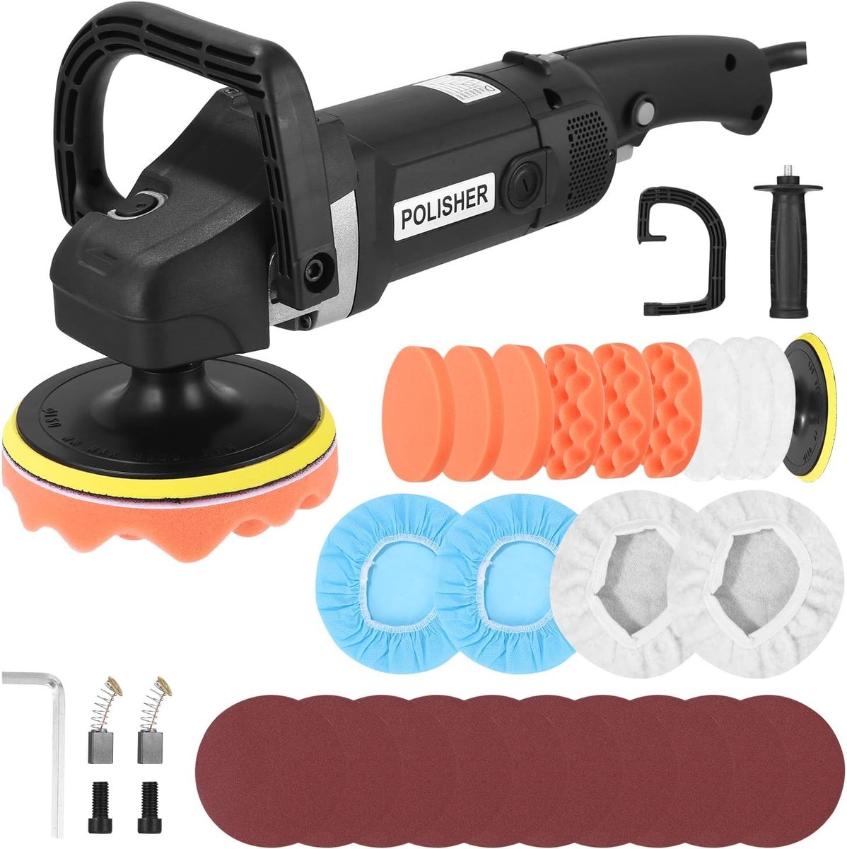 Polijstmachine - Zwart - 180 mm - Professionele Autopolijstmachine met 8 Snelheden - Voor het Waxen en Polijsten van Auto's