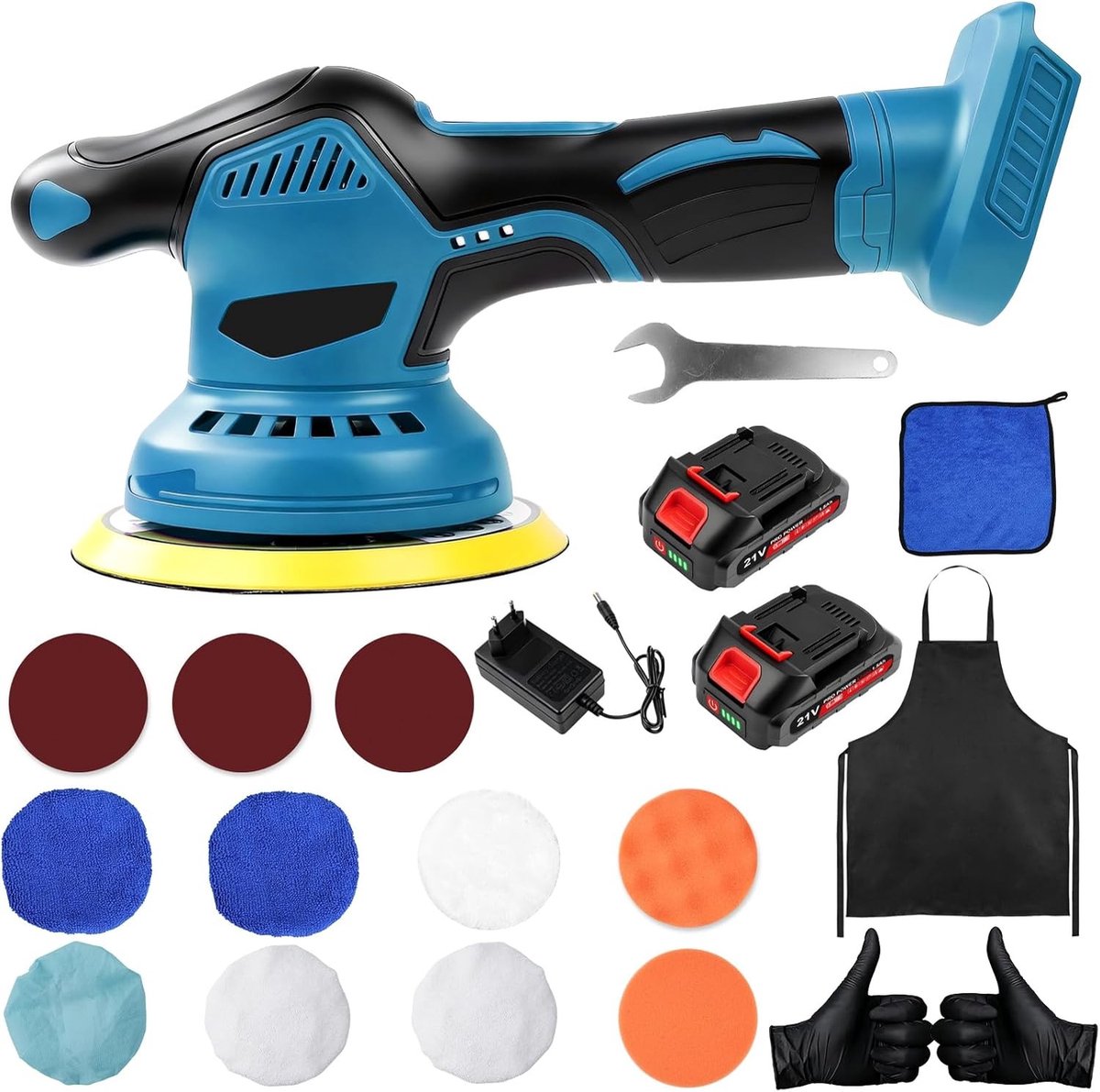 Draadloze Polijstmachine - Blauw - 150 mm - Excentrische Polijstmachine met Digitale Display - Voor Auto, Boot en Meubels