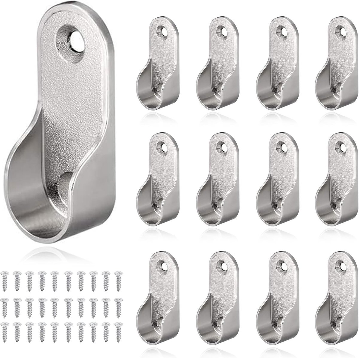 Kledingstanghouder 12 Stuks - Ovalen Beugels 19mm - Hoogwaardige Zinklegering - Stevige Bevestiging voor Gordijnrails - ShopVlot