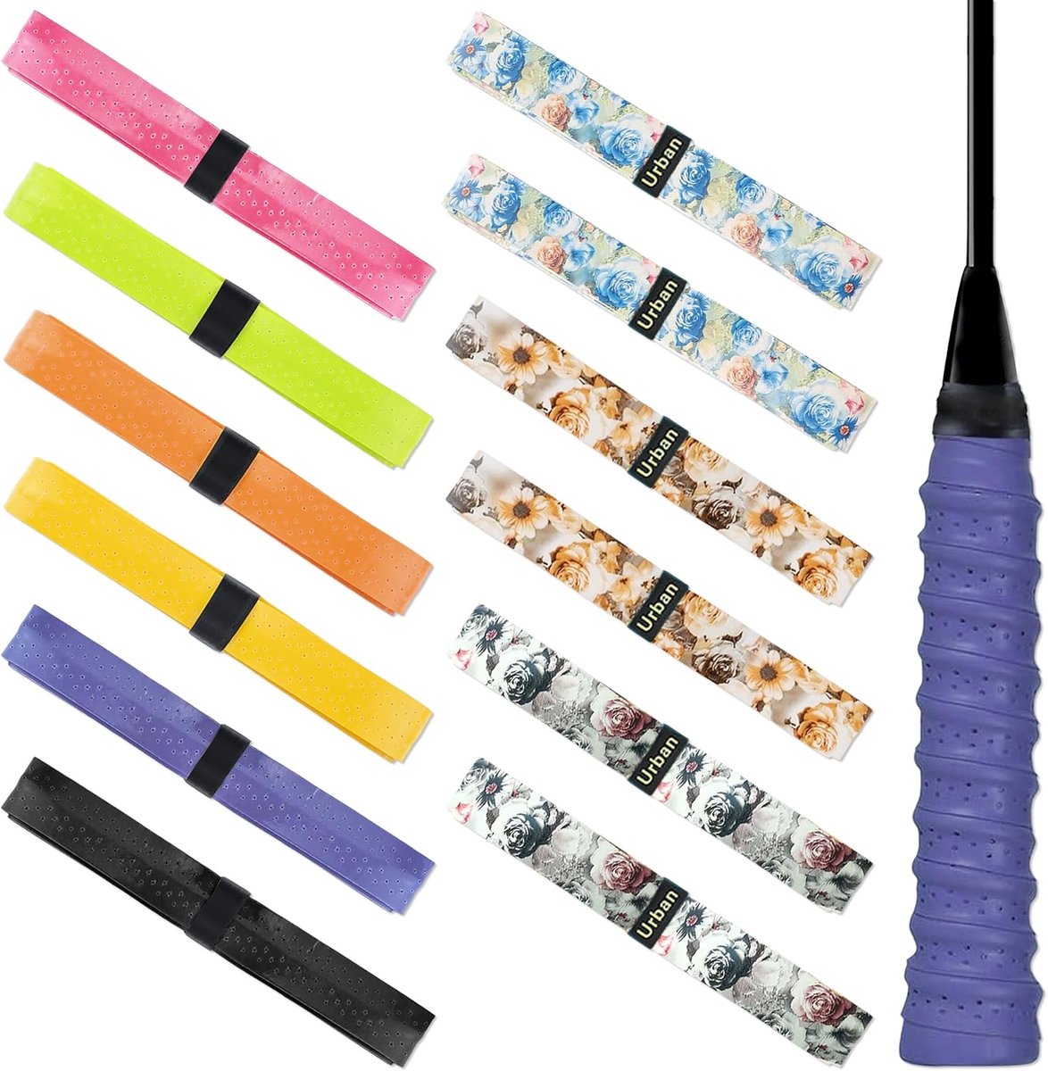 Gripband voor tennis - 12 stuks in 9 kleuren - zachte PU - optimale grip voor rackets - ShopVlot