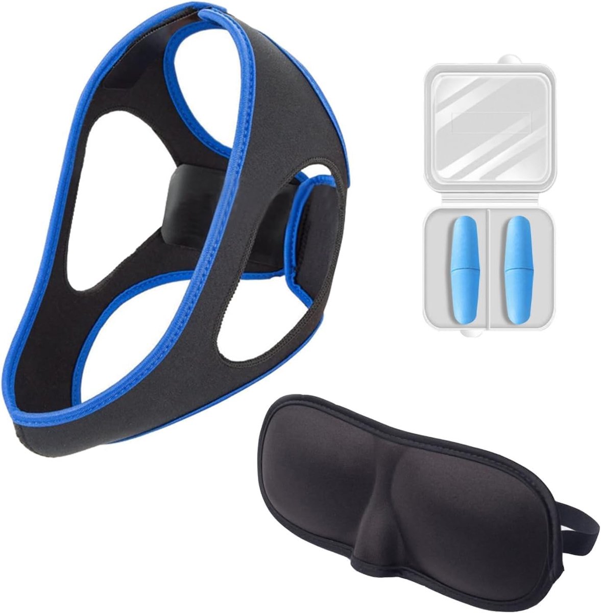 3-delige set tegen snurken - ergonomische kinband - oordopjes en slaapmasker - voor een rustige nacht - ShopVlot