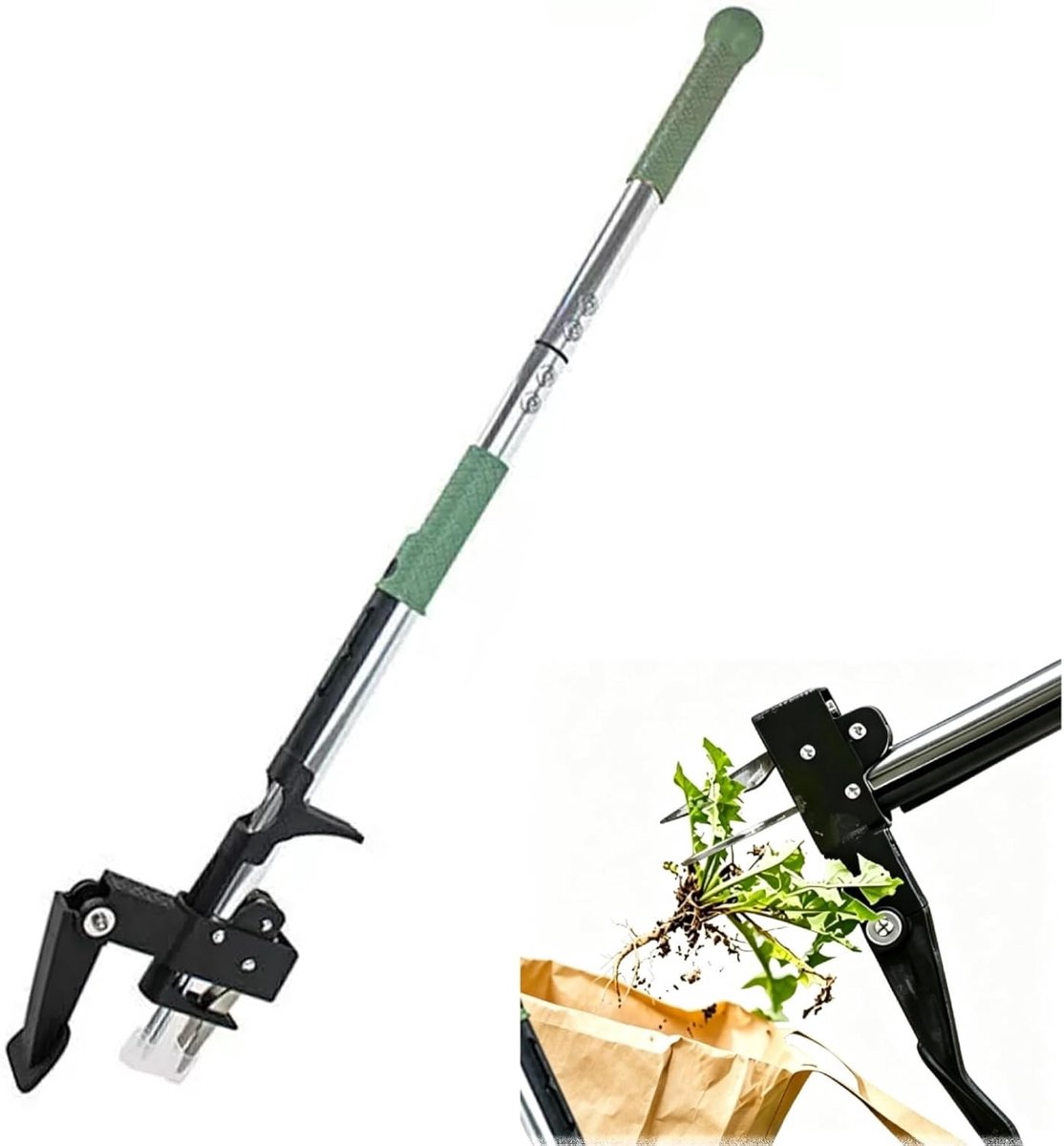 Onkruidverwijderaar - Groen - 102 cm - Roestvrijstalen Klauwen met Voetpedaal - Voor Tuiniers en Senioren