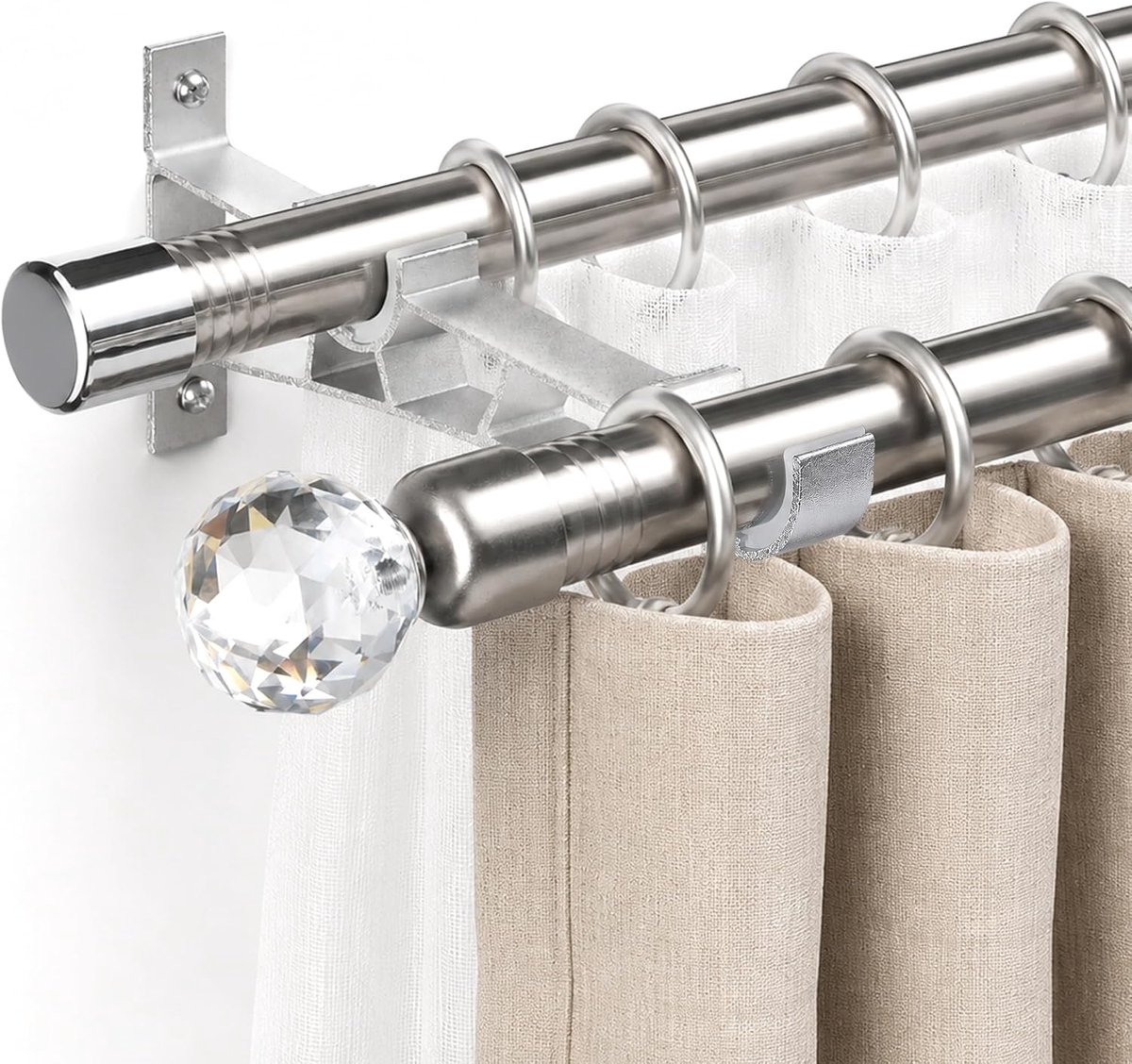 Gordijnroede 76-186 cm - zilver - 2 loops - ideaal voor raambekleding - ShopVlot