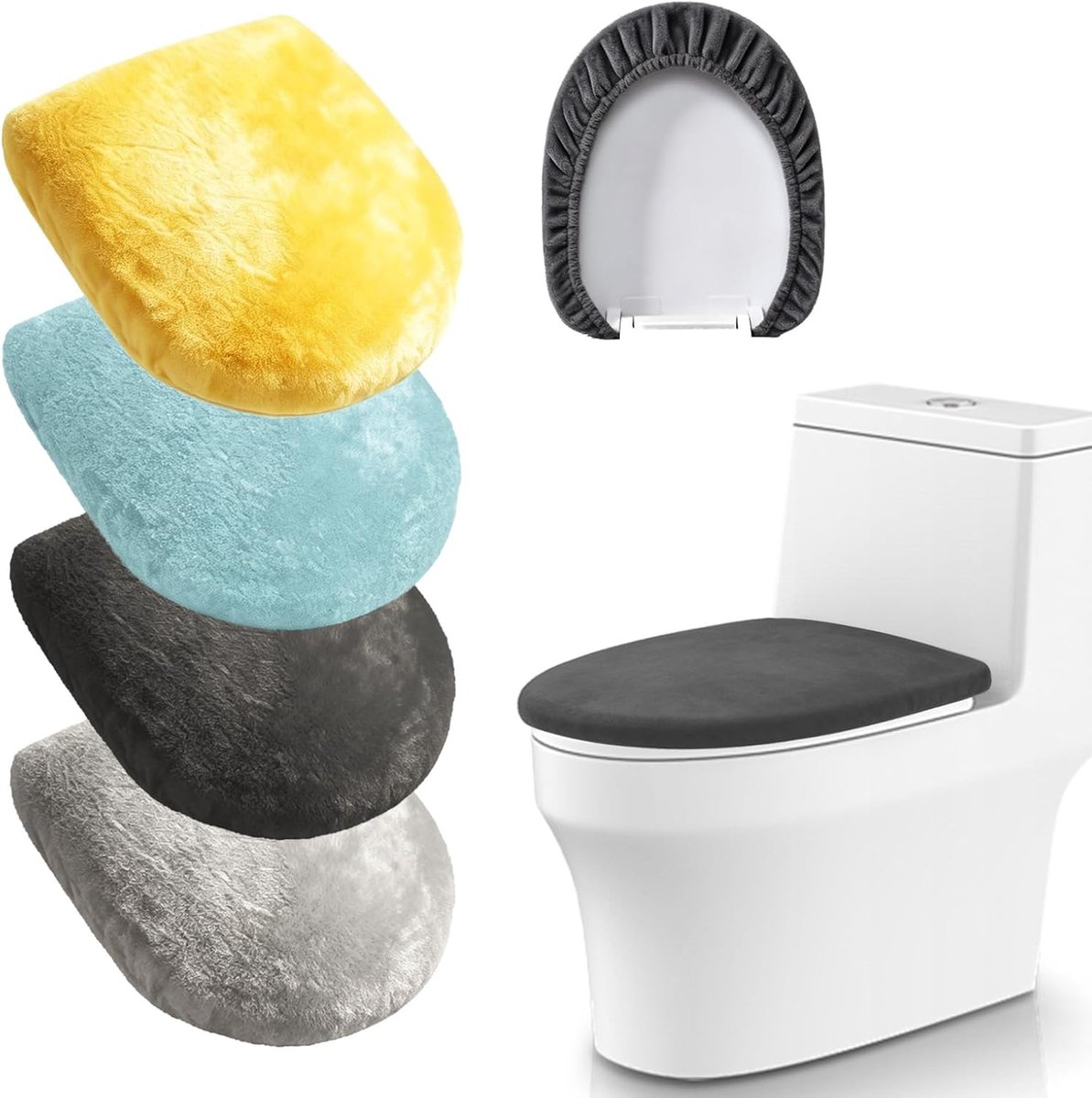 wc-dekselhoezen set van 4 - fluweel - wasbaar - warm zitcomfort - ShopVlot