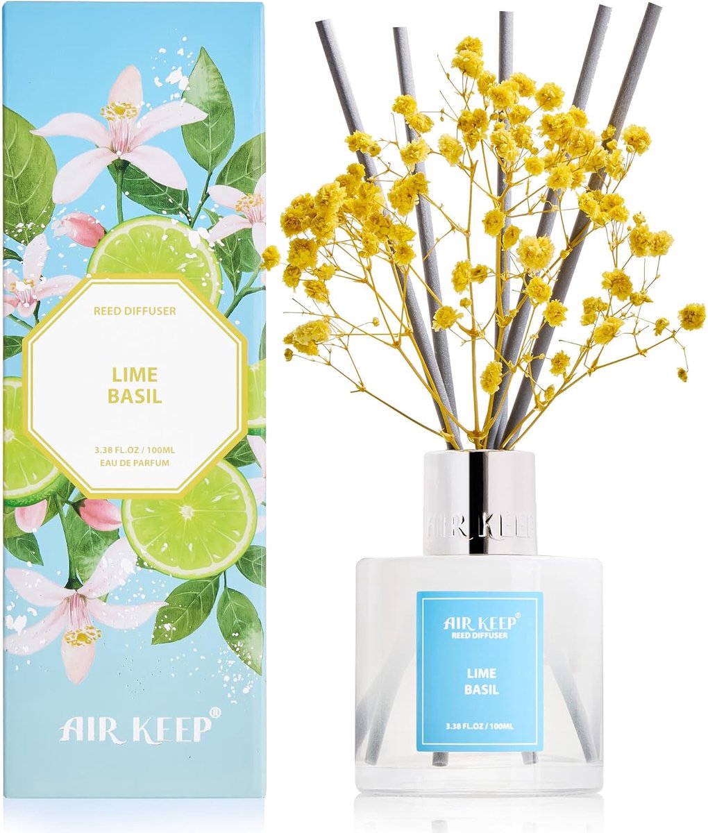 Reed diffuser 100 ml - Lime Basil geur - 8 aroma sticks - verfrissende sfeer voor thuis - ShopVlot