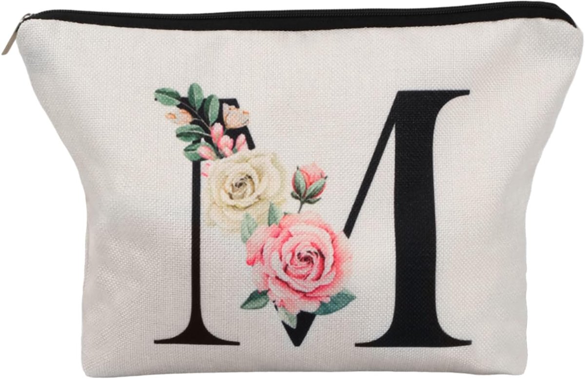 Cosmetic Bag M - Wit - Gepersonaliseerd met Bloemenmotief - Perfect voor Cadeau - ShopVlot