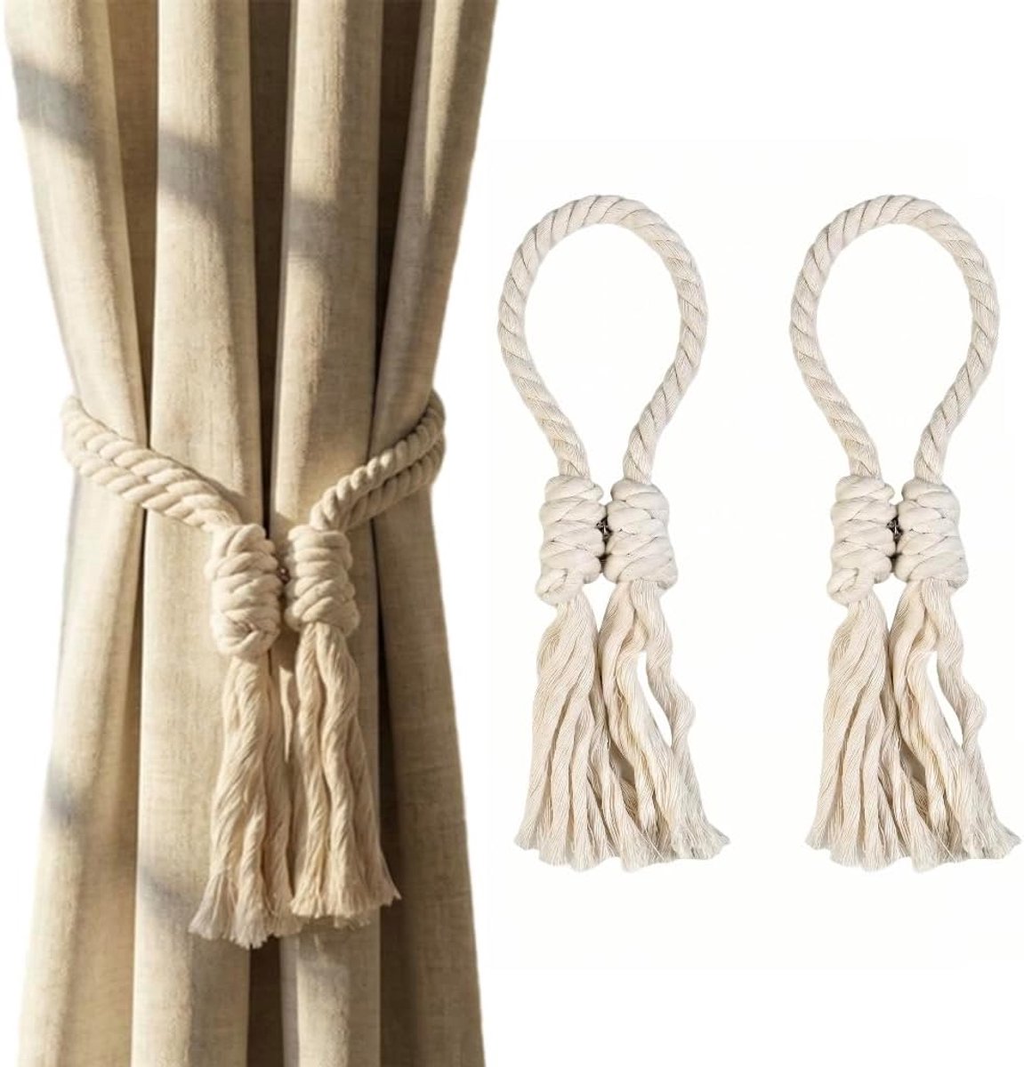 Gordijnclips 2 stuks - Handgeweven katoen - Sterke magnetische boho clips - Eenvoudig te bevestigen - ShopVlot
