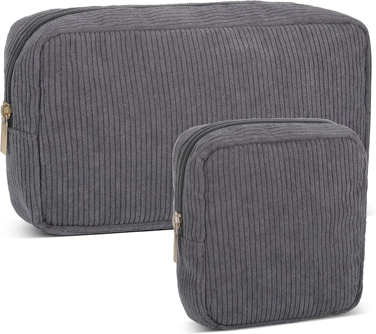 Make-up tas set van 2 - corduroy, zwart en grijs - compacts met vakken - ideaal voor onderweg - ShopVlot