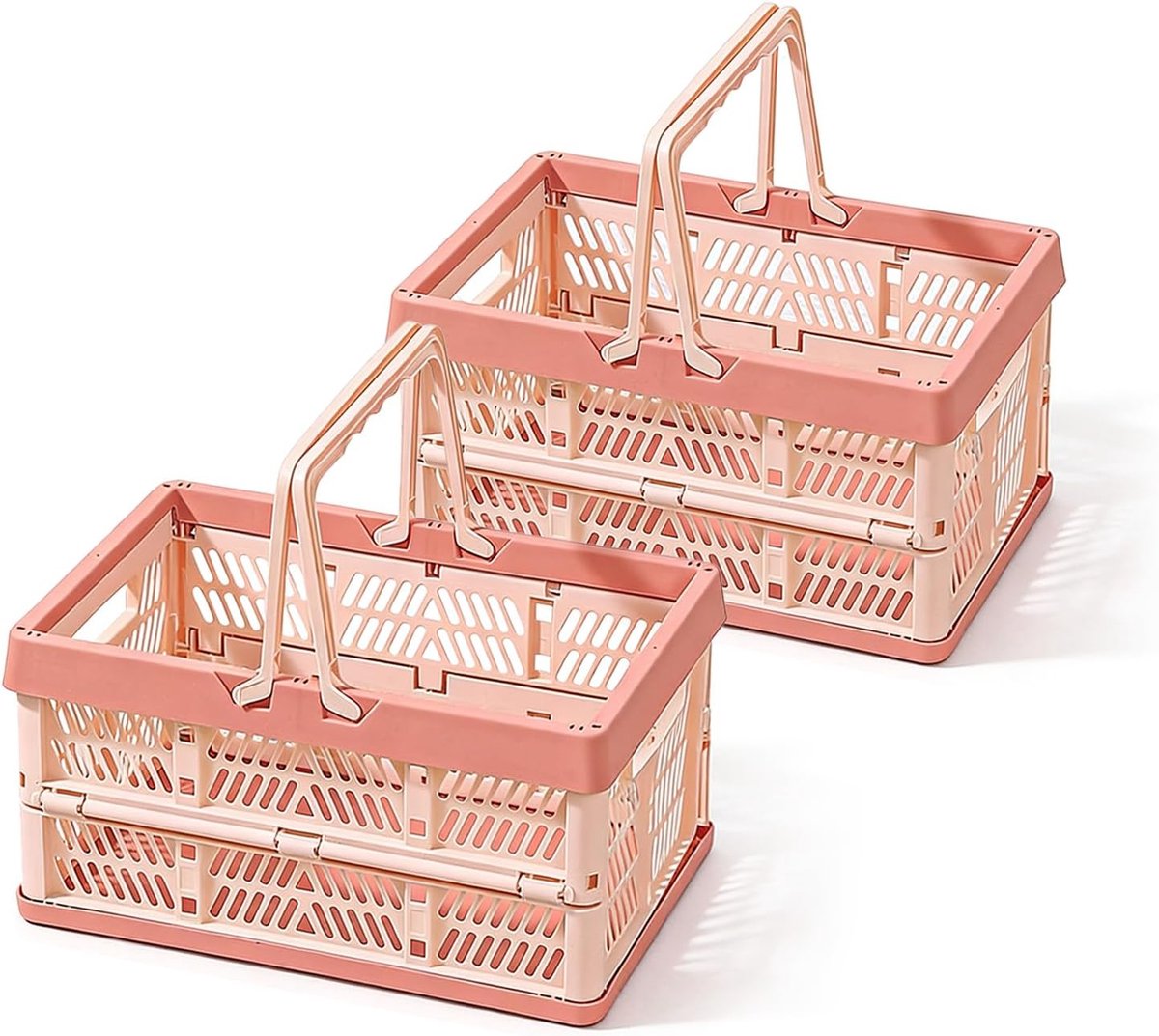 Vouwmand set van 2 - opvouwbaar - roze - multifunctionele opbergmand voor boodschappen - ShopVlot
