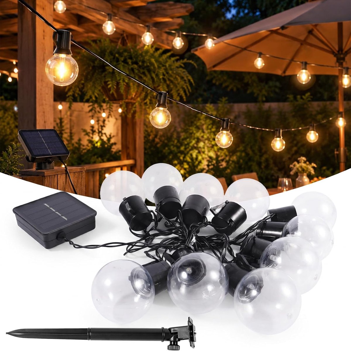 Lichtsnoer op zonne-energie 3 m - 10 leds - warmwit - sfeervolle tuinverlichting - ShopVlot
