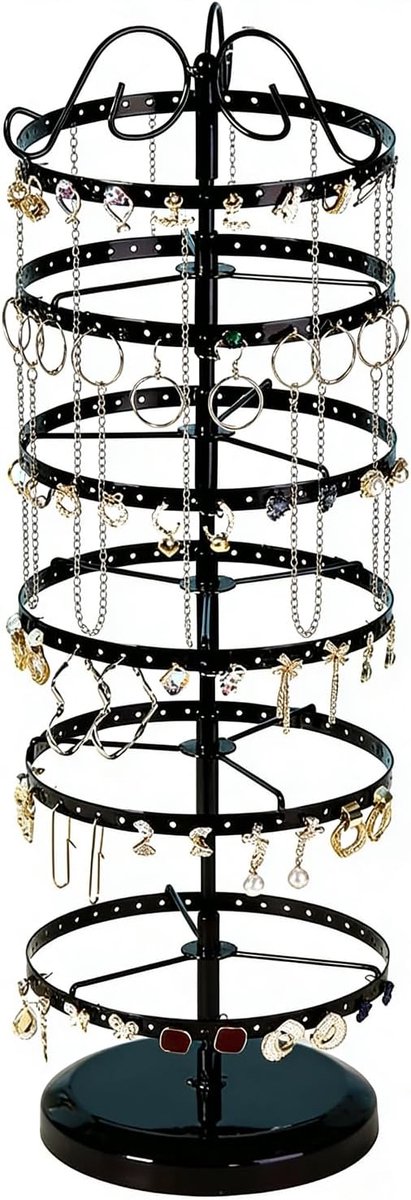 Earring Stand with 6 Rotating Levels Made of Black Metal, Earring Organiser with 264 Adjustable Holes, Earring Stand - ShopVlot