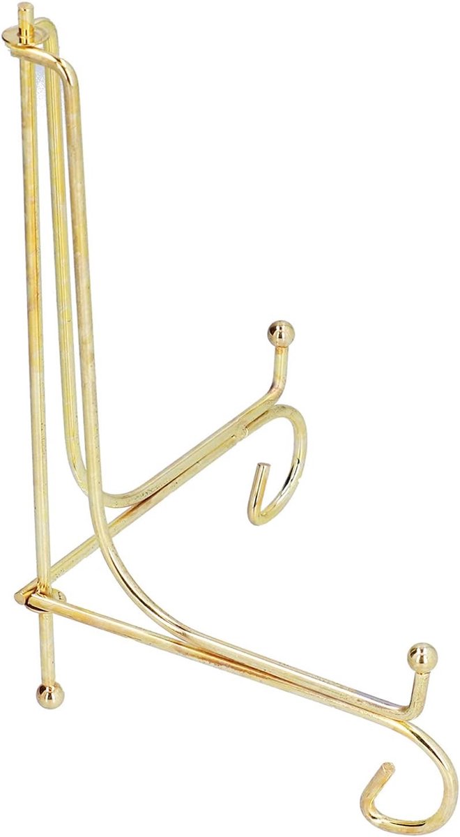 Goudkleurige ijzeren displaystandaard voor wandklokken, fotolijsten en decoratieve schalen - Moderne Scandinavische woondecoratie, 8,5 x 6,8 inch, perfect voor thuiskantoor en interieurstyling