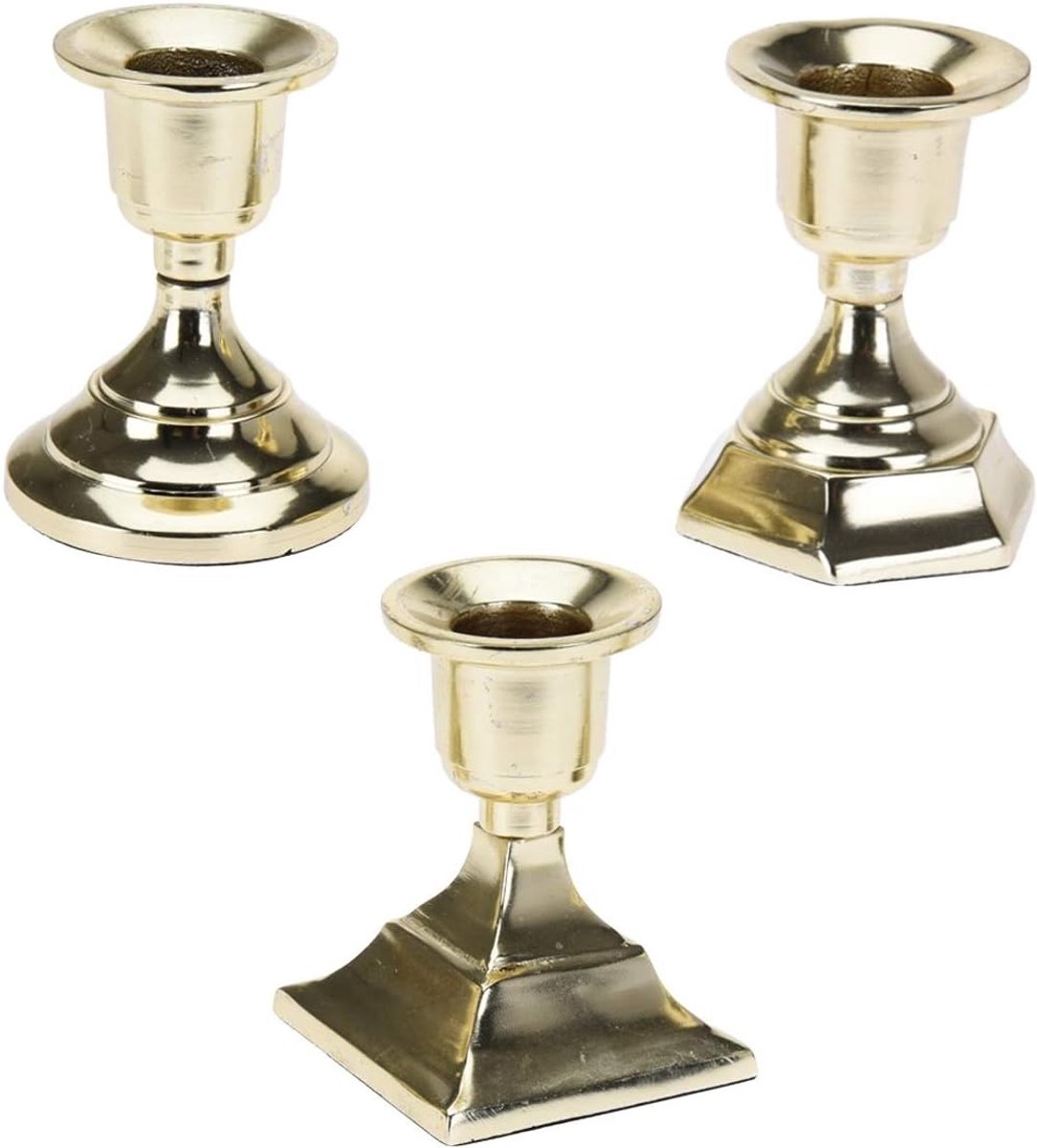 Set of 3 candle holders candle holder rod candle holders in gold with different foot shapes (set of 3) - ShopVlot
