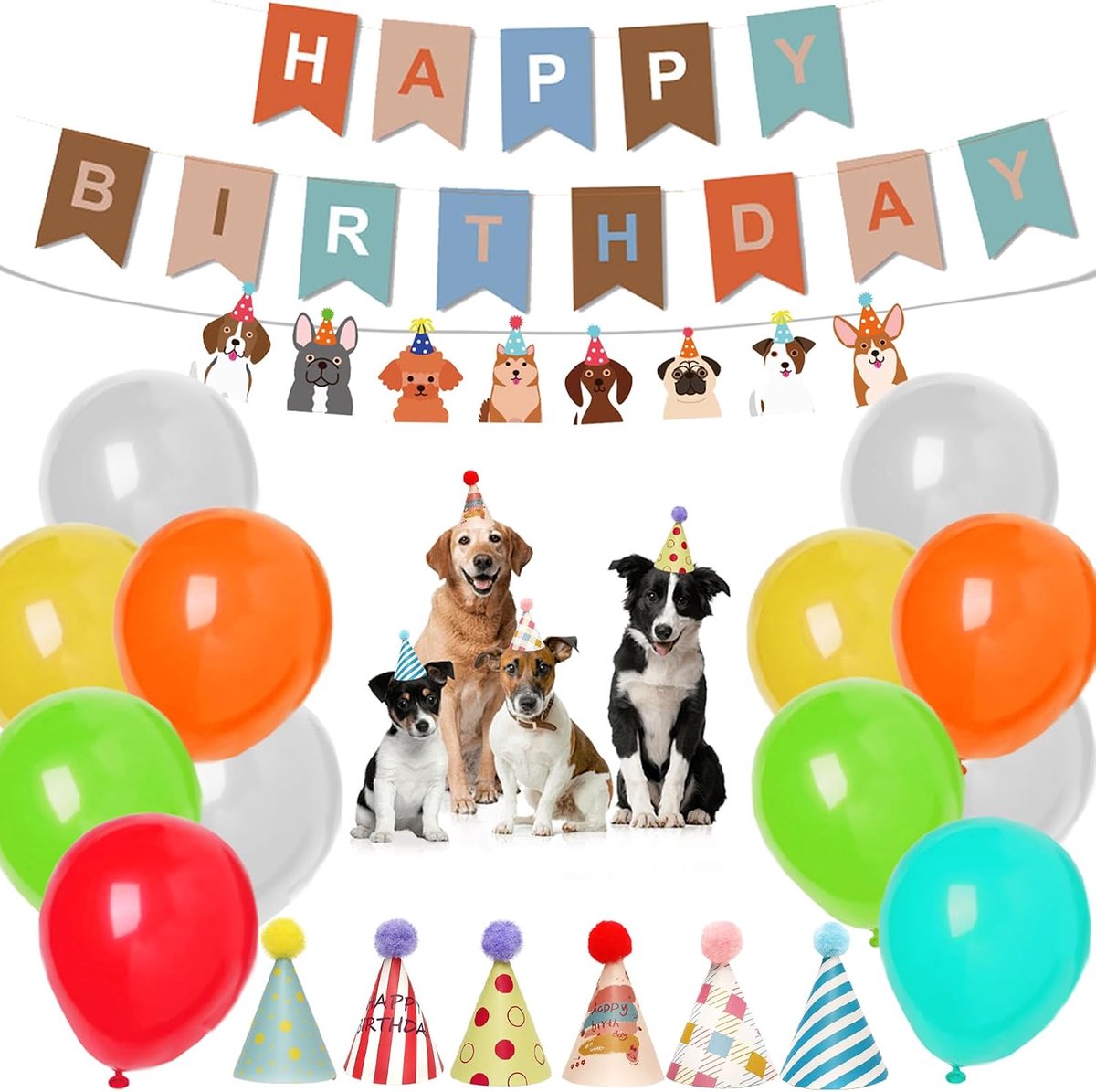 LUKIUP Hond verjaardag, Happy Birthday-decoratie met hondenmotief, decoratieve pluche hoed - ShopVlot