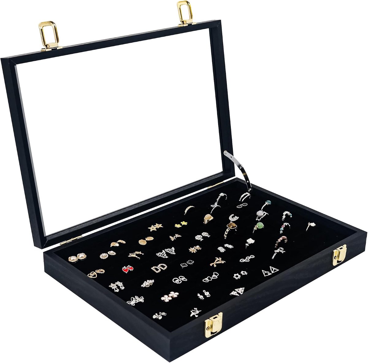 FramePro Rings Organizer with 100 Slots, Jewelry Display Storage Box, Velvet Clear Lid Badge Holder, Dustproof - ShopVlot