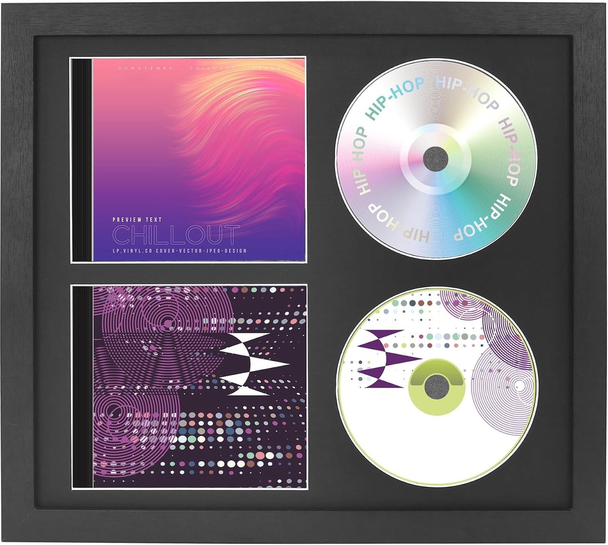 FramePro Double CD Display Frame Case 14.2"x12.8", Signed Record Discs Holder with Real Glass, Wall Hangin Music - ShopVlot