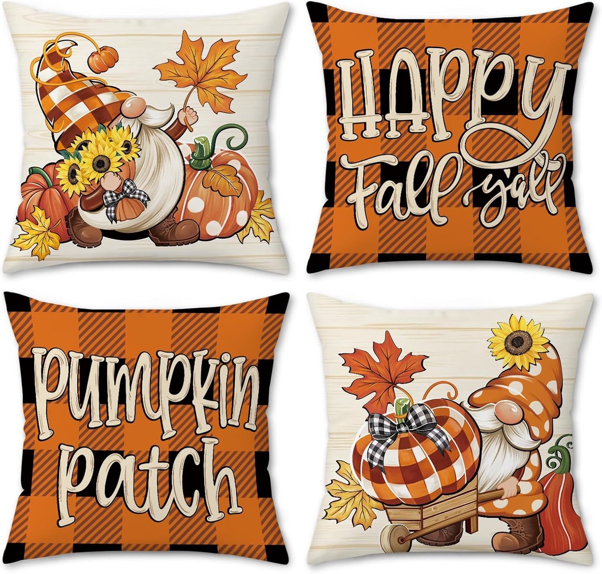 Herfstkabouter kussenhoezen pompoen esdoornblad oranje buffel plaid Thanksgiving herfst fluwelen decoratieve - ShopVlot