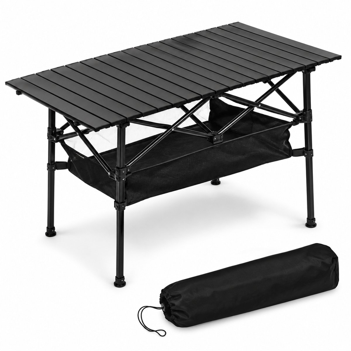 ITRONIQ Opvouwbare Kampeertafel 120 x 55 cm - Draagbaar Campingtafel Verstelbare Hoogte - Met Opbergnet en Draagtas - Zwart