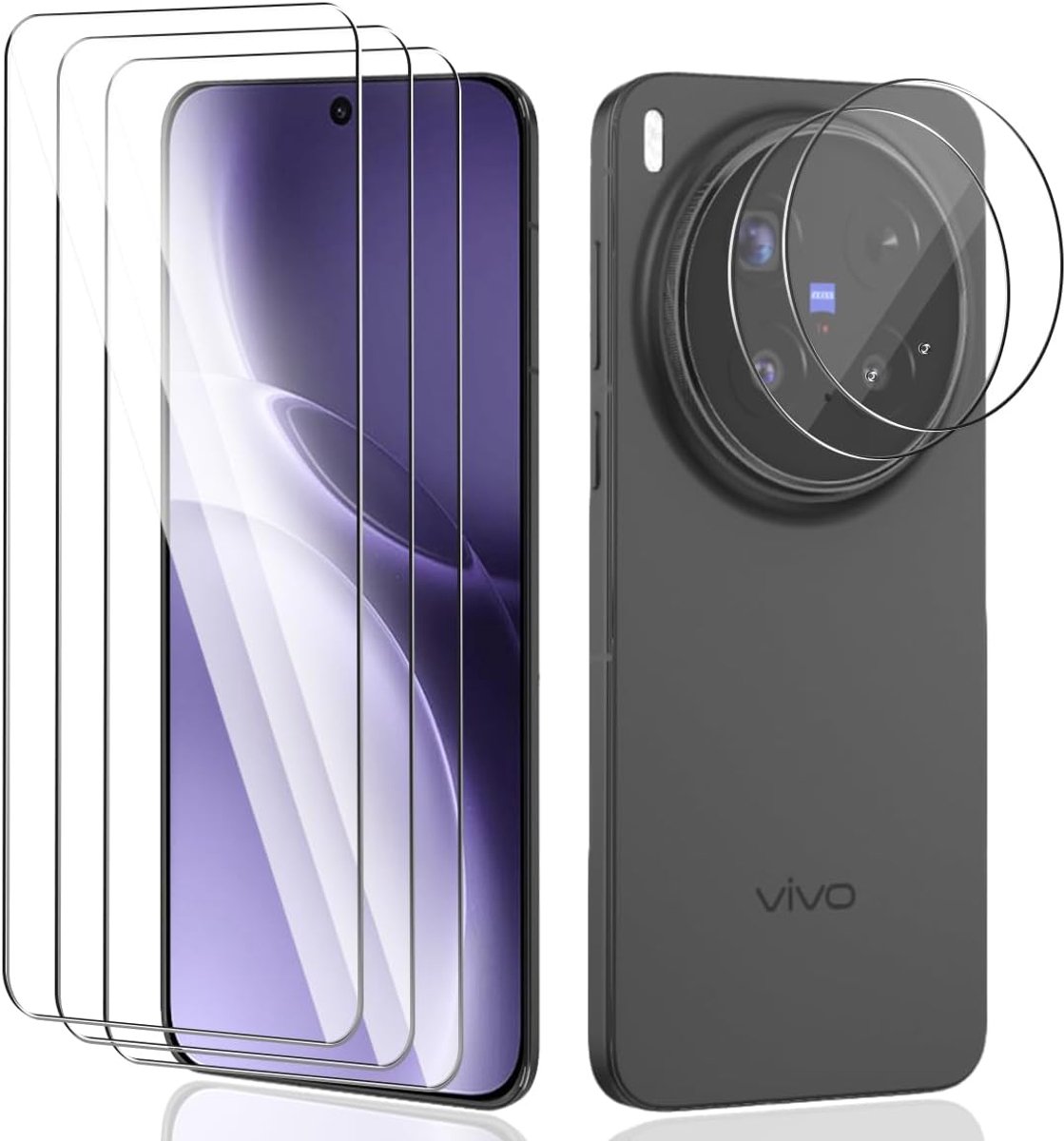 Teenrpov Tempered Glass Screen Protector for VIVO X300 Pro, Pack of 3 + 2 Screen Protector and Camera Film, Hardness - ShopVlot