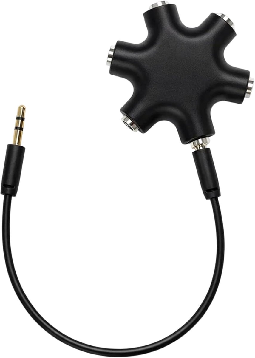 5-Way Audio Splitter, 3.5 mm Jack Divider with Cable, Headphone Splitter for Smartphone and Laptop, Black, Pack of 2 - ShopVlot