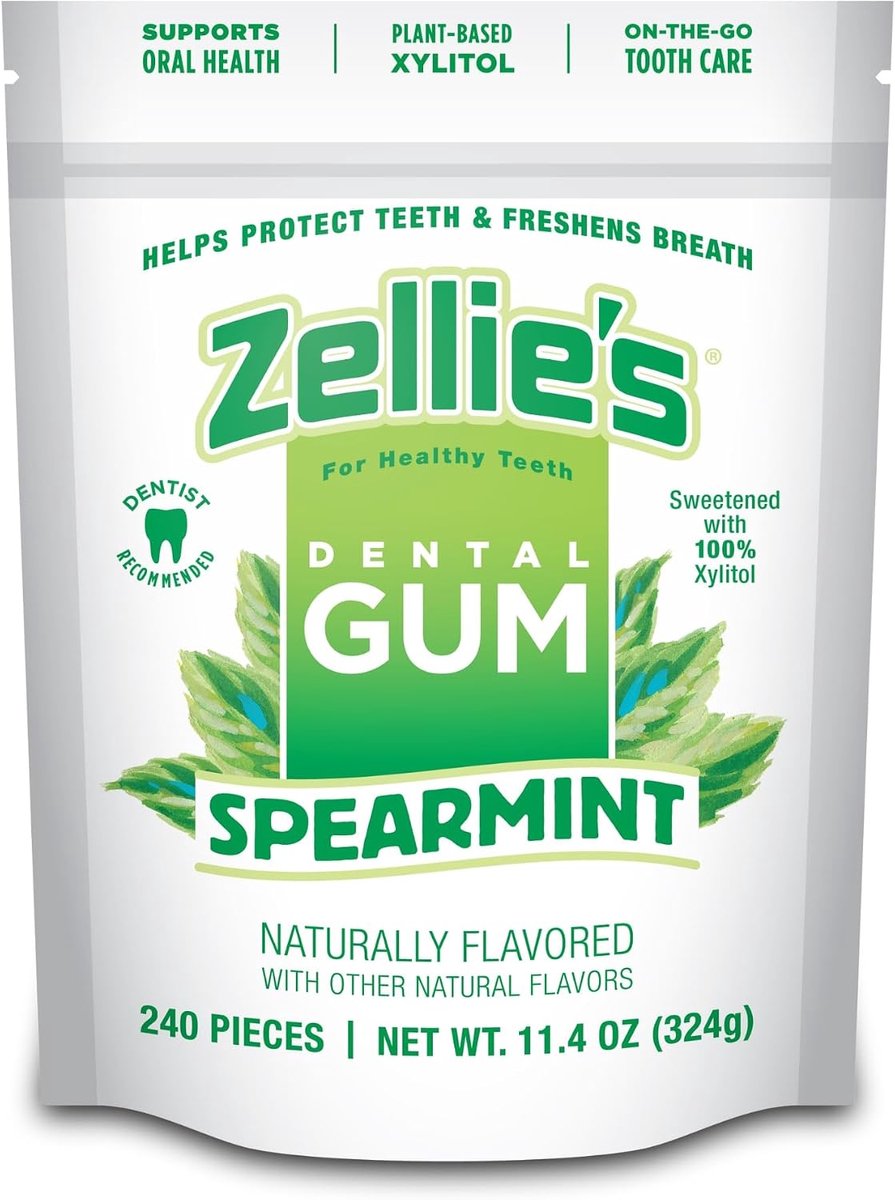 Zellies Xylitol Sugar Free Spearmint Chewing Gum - Green Mint Flavour (240 Pieces - Pack of 1) - ShopVlot