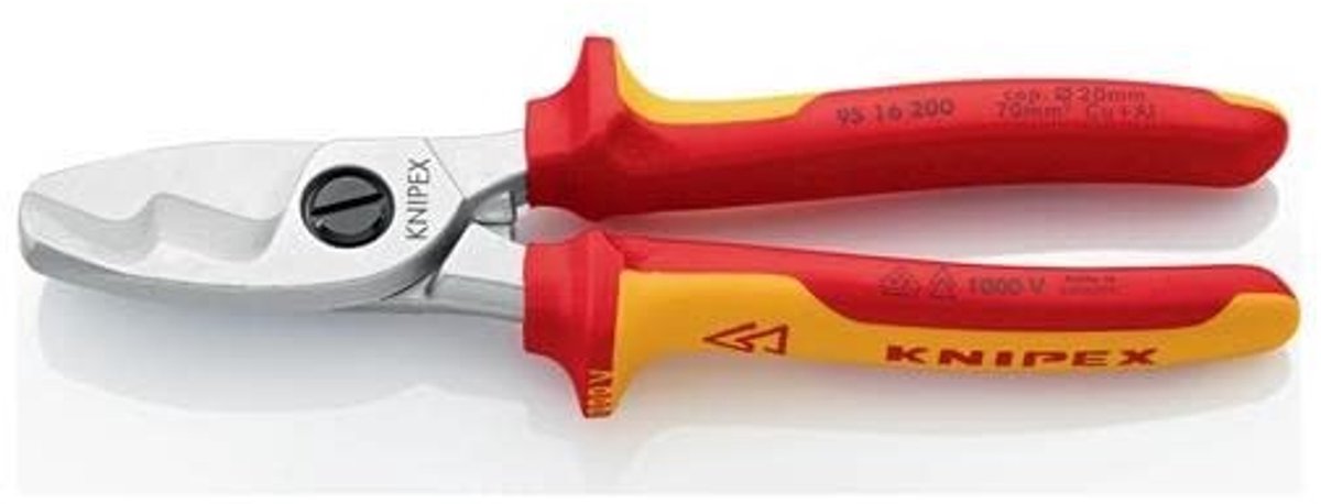 Kabelschaar dubbele snijkanten - verchroomd geïsoleerd - VDE-getest - 200 mm Knipex