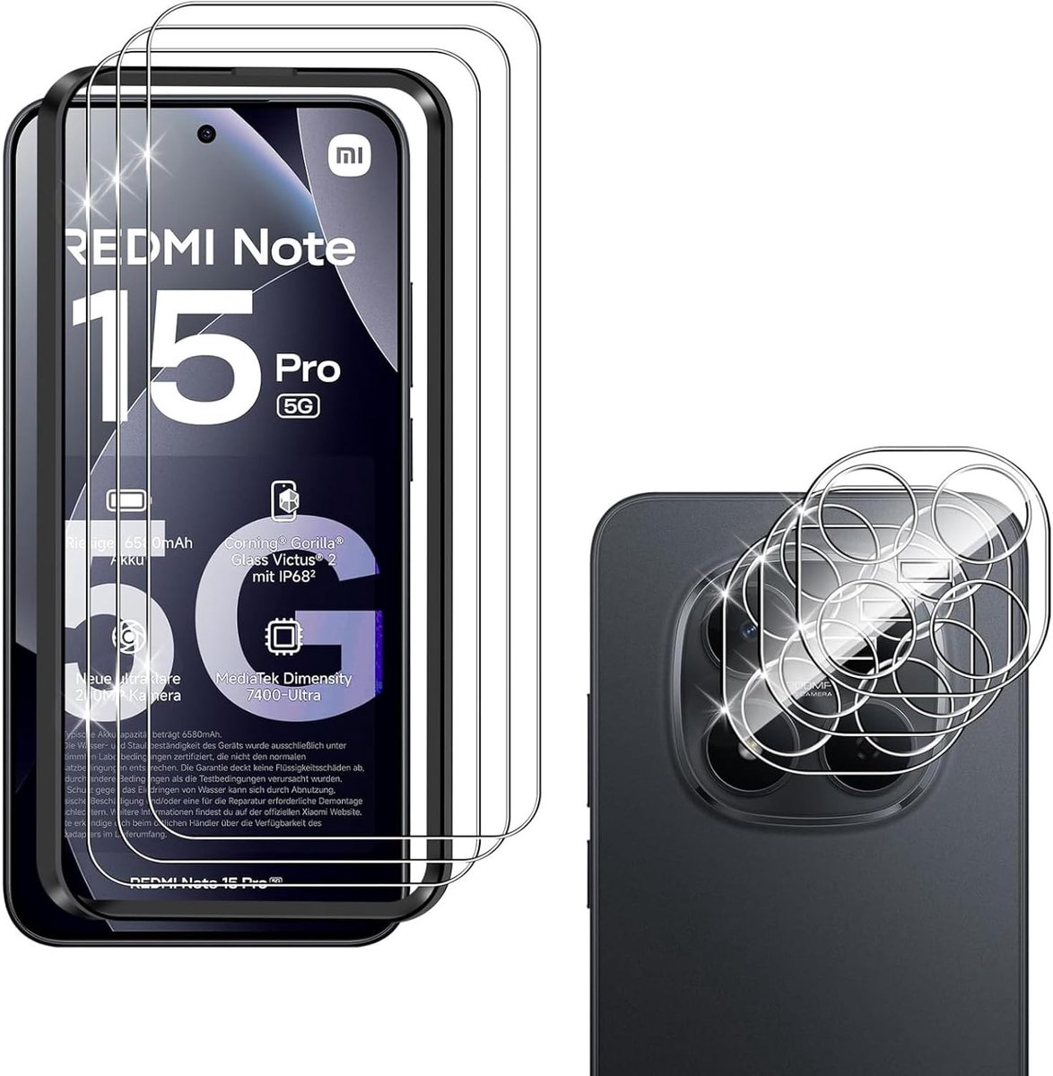 Protective Film Screen Protector for Redmi Note 15 Pro 5G, 3 Pieces Armor Protection Glass Film with 3 Pieces Camera - ShopVlot