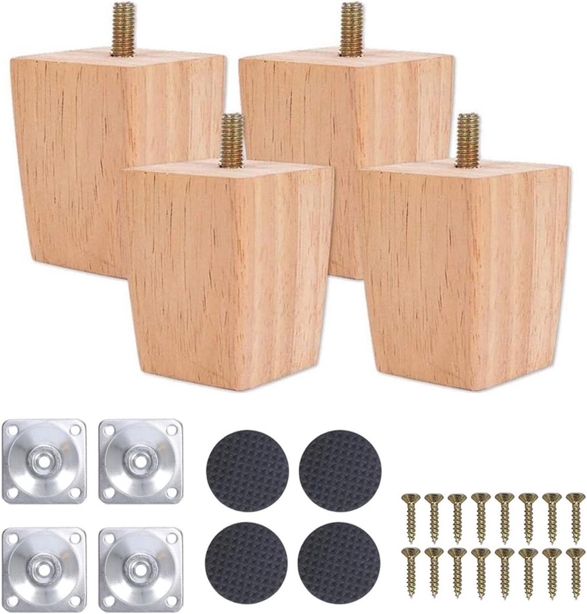 Set of 4 Wooden Furniture Legs Replacement Legs Oak Furniture Legs with Screws and Felt Glides (60 mm) - ShopVlot