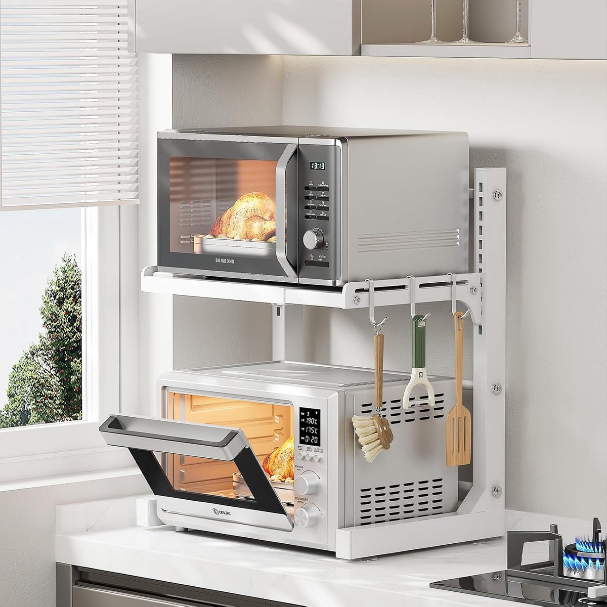 ABCOOL Retractable Adjustable 2-Axis Kitchen Baking Microwave Oven Rack, 1-Layer Expandable and Height Adjustable - ShopVlot