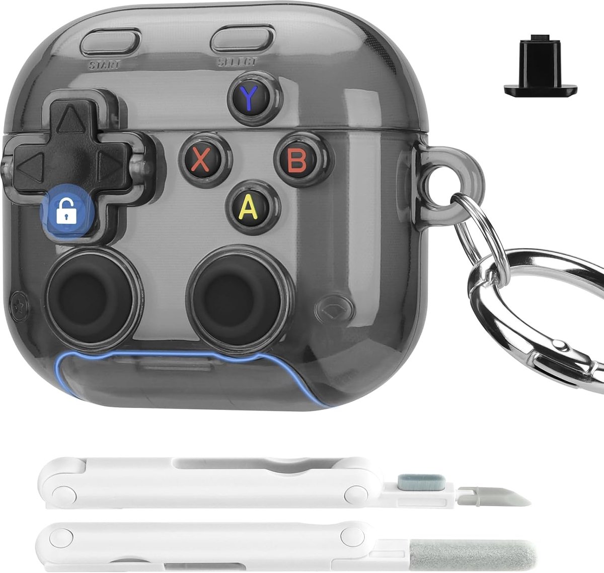 Beschermhoes voor AirPods 4 met veilige vergrendelingsclip, drukknop en telefoonstandaard, hard hoesje met - ShopVlot